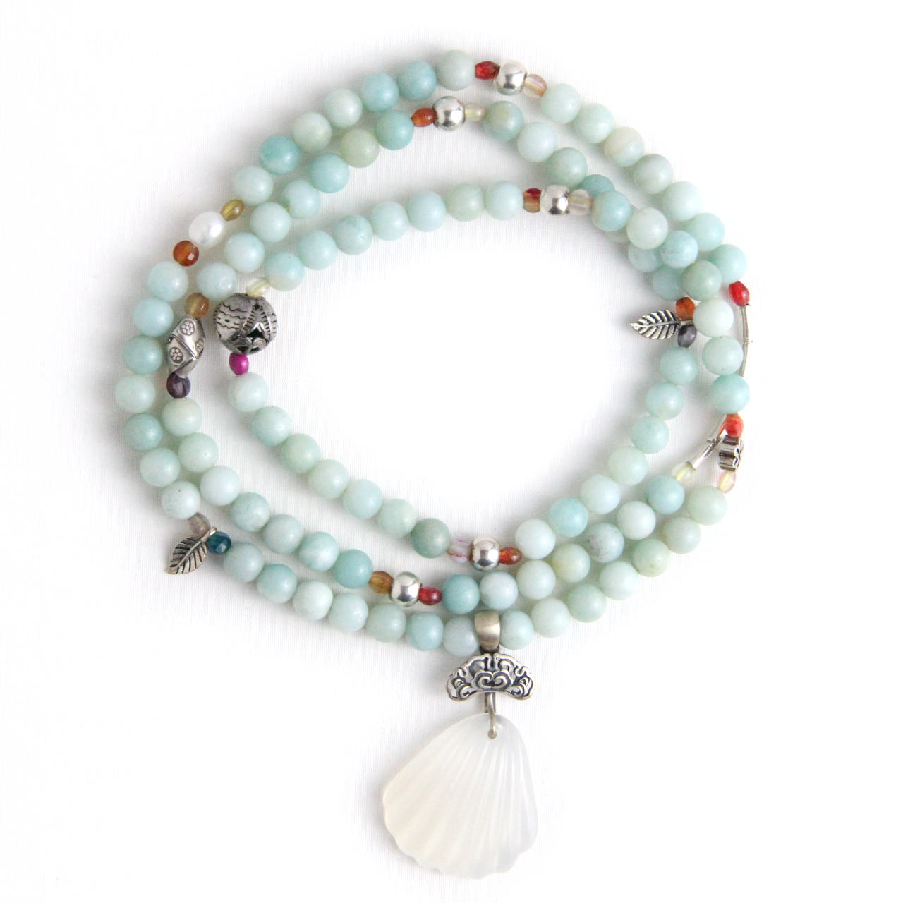 YAN Blue Pendant Necklace Amazonite & Chalcedony Long Necklace Style