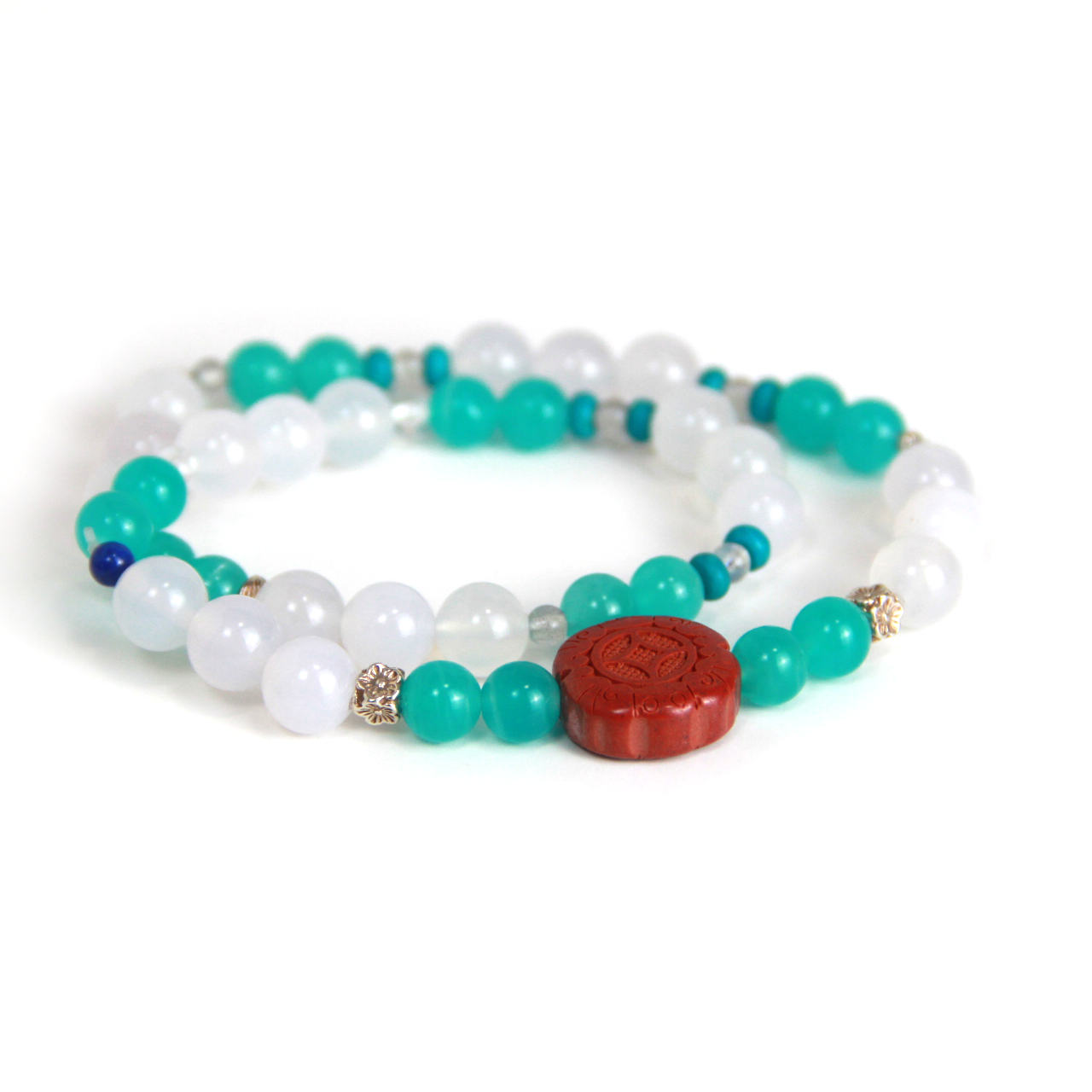 YAN Green Bead Bracelet Amazonite & Vermillion Long Bracelet Style