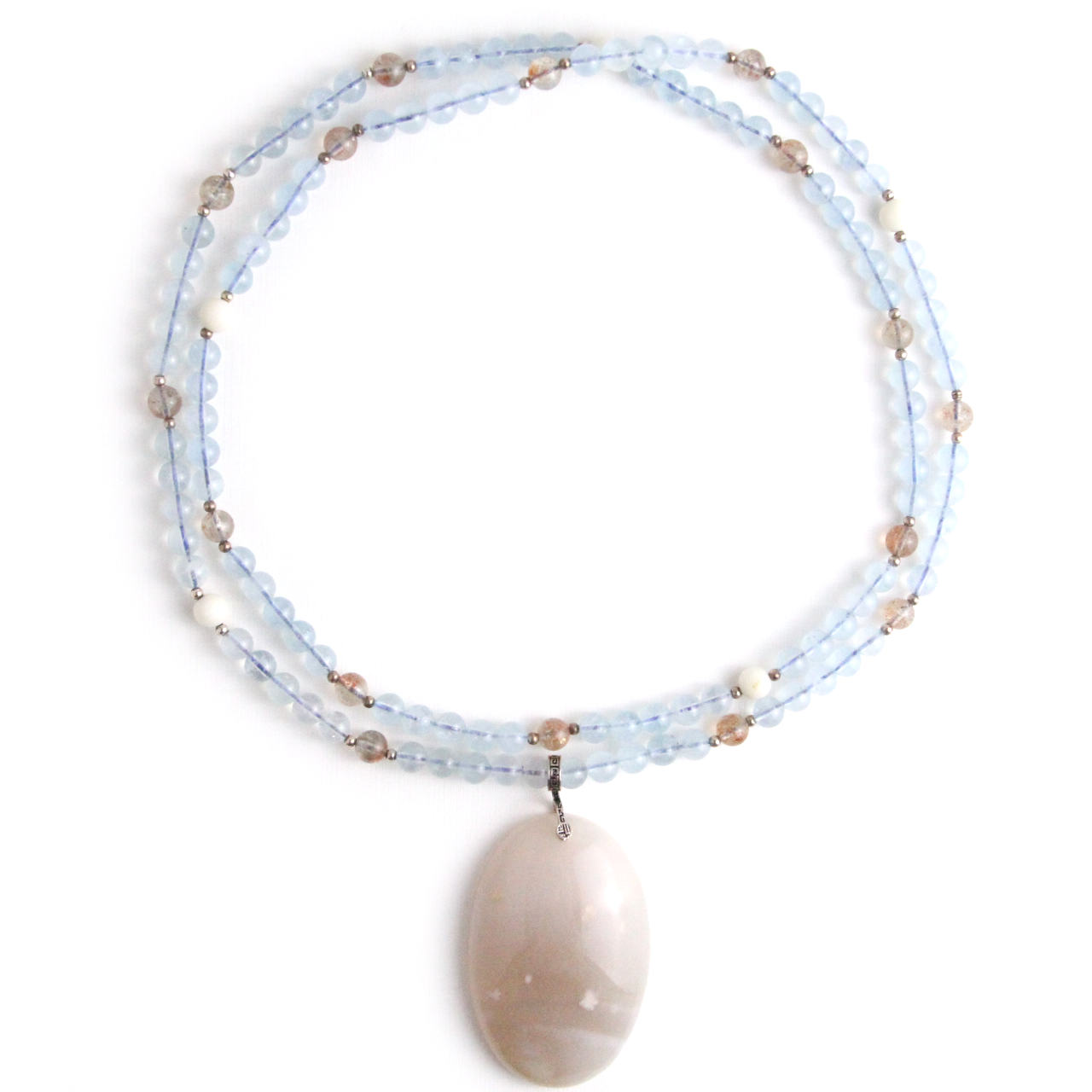 YAN Blue Pendant Necklace Aquamarine & Quartz Long Necklace Style