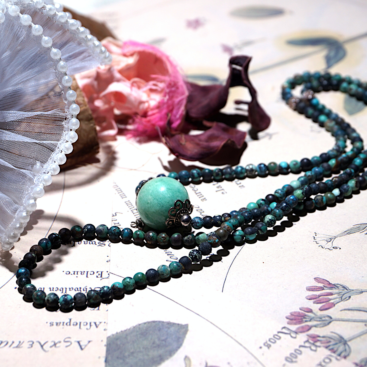 YAN Blue Green Necklace Turquoise & Amazonite Long Necklace Style