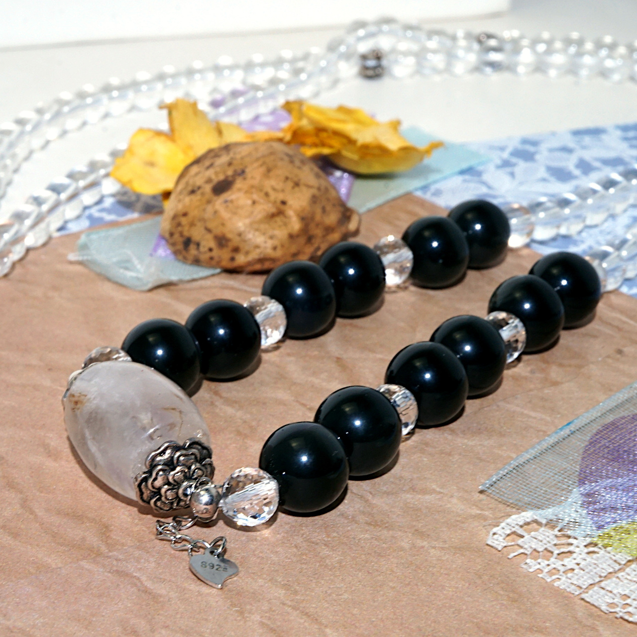 S925 black obsidian bead newest necklace