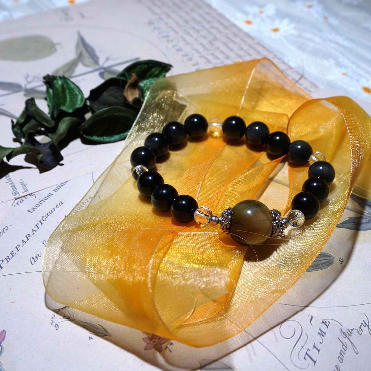 YAN Black Crystal Bracelet Obsidian & Tiger's Eye Small Bracelet Style