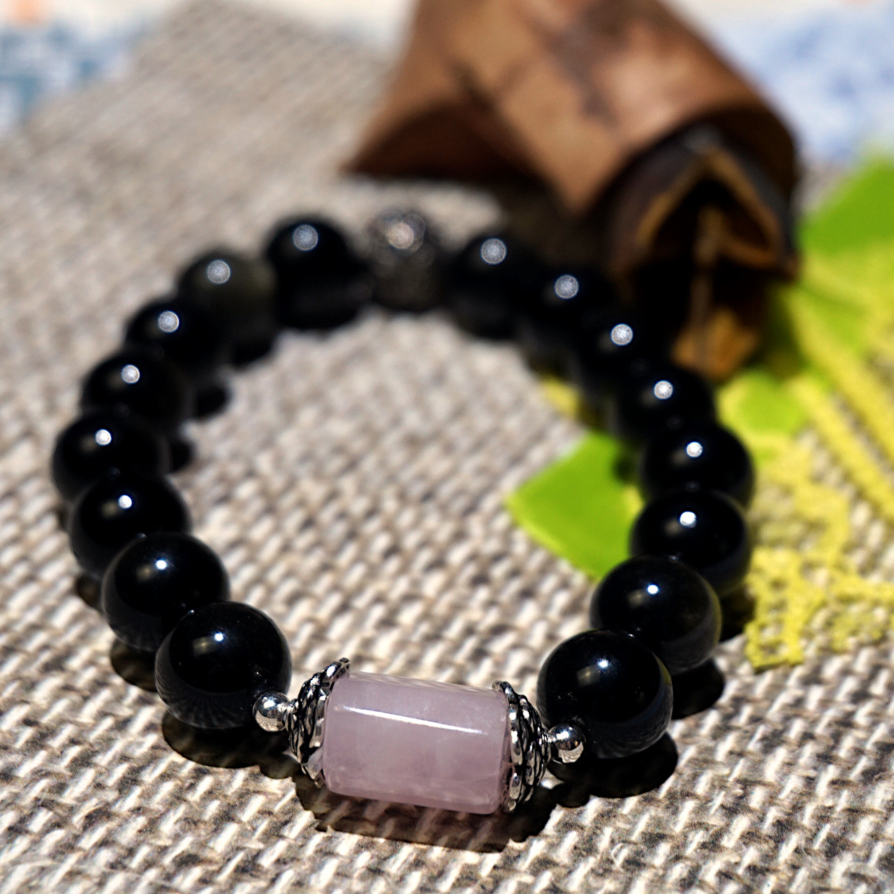 YAN Black Bracelet Obsidian & Quartz Crysta Small Bracelet Style