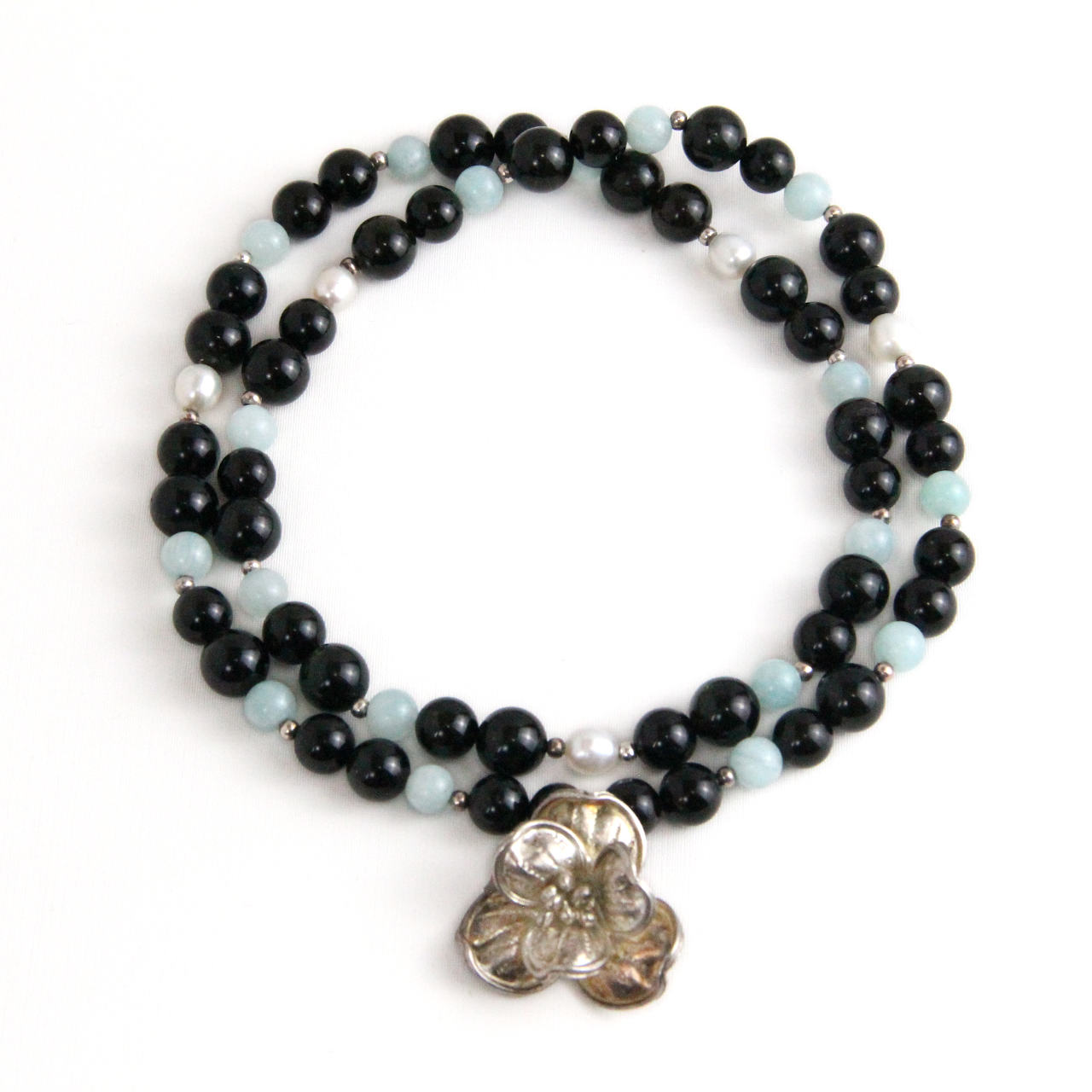 YAN Black Bead Necklace Tourmaline & Amazonite Small Necklace Style