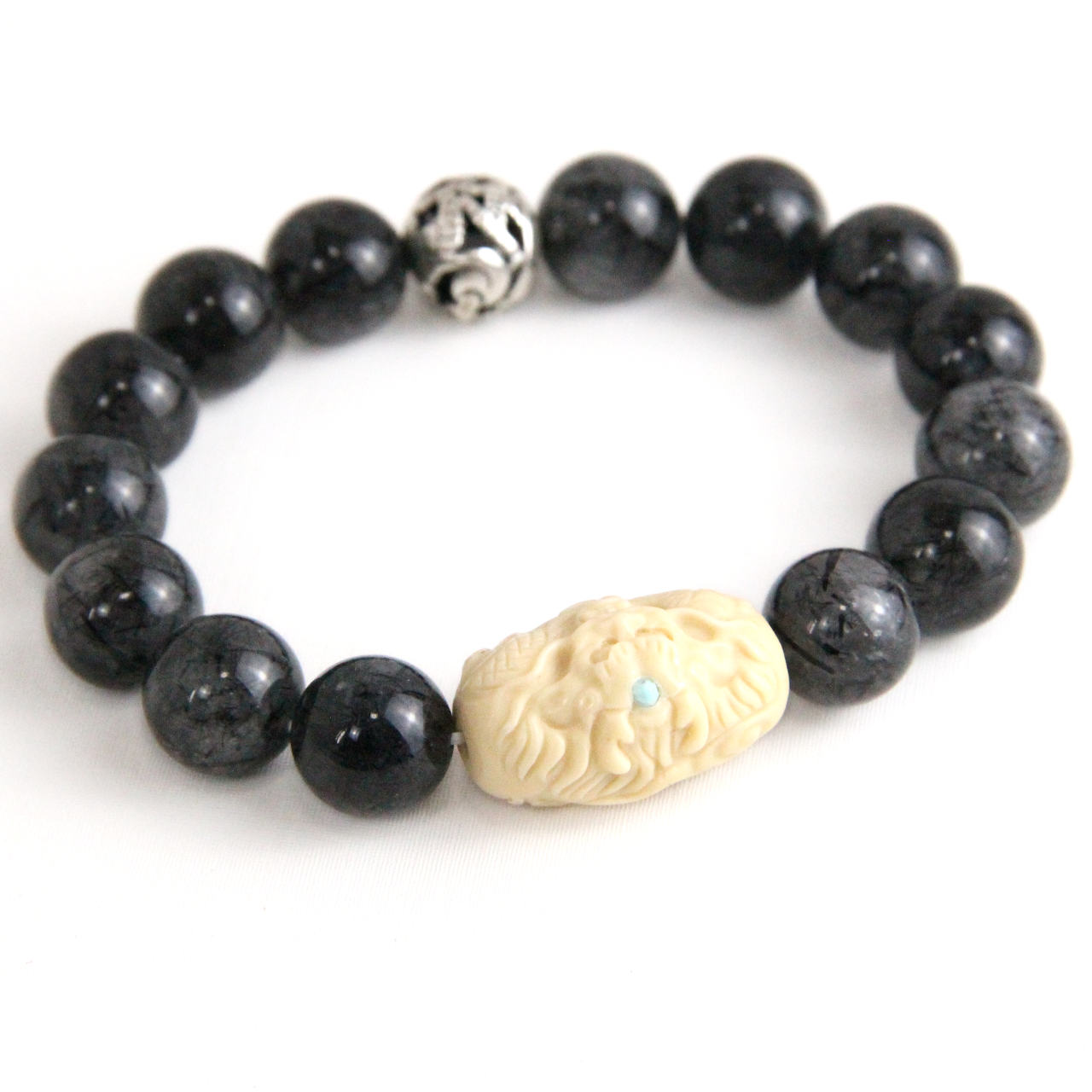 YAN Black Men's Bracelet Quartz & Gold Jade Large Bead Bracelet Style