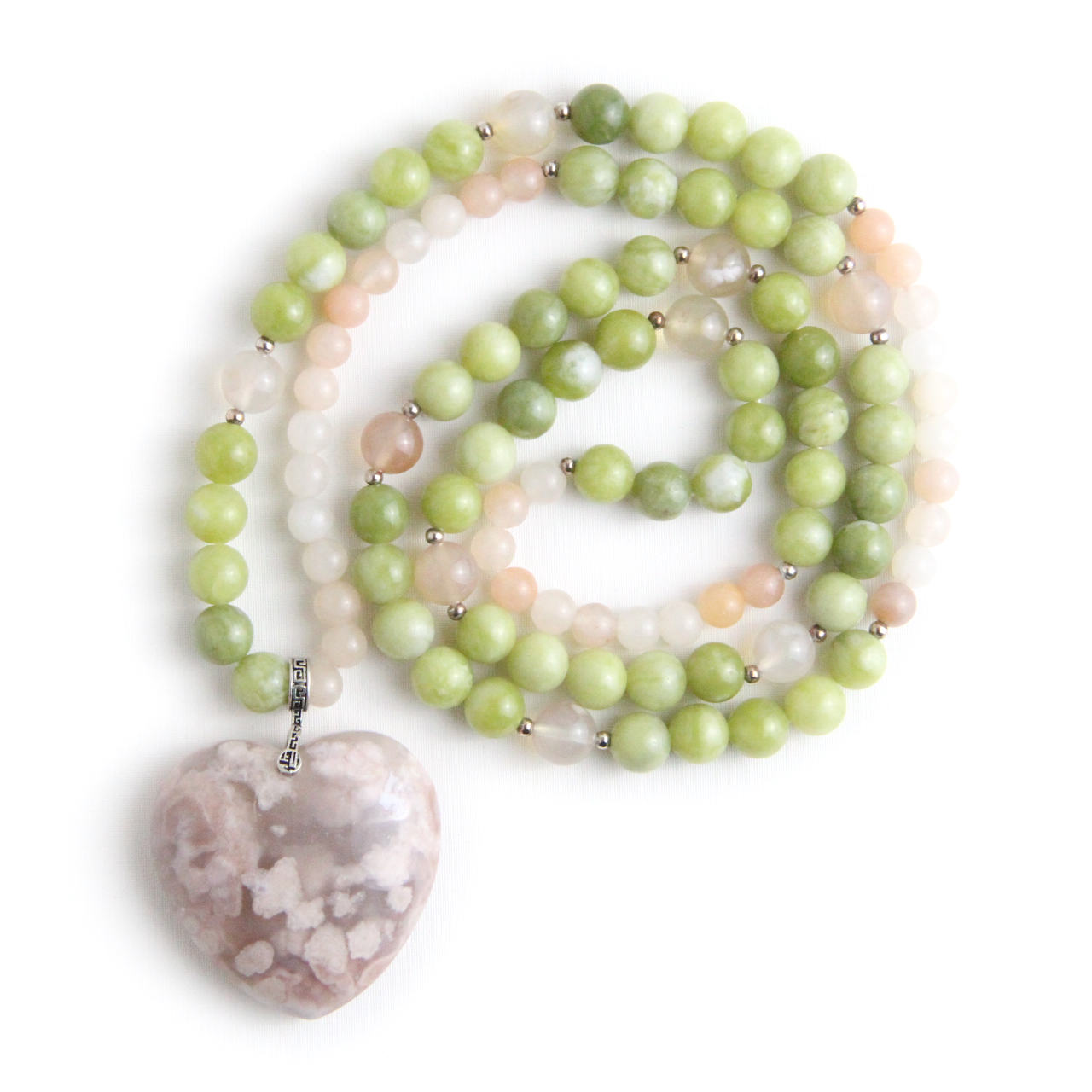 YAN Green Bead Necklace Jade & Aventurine Long Necklace Style