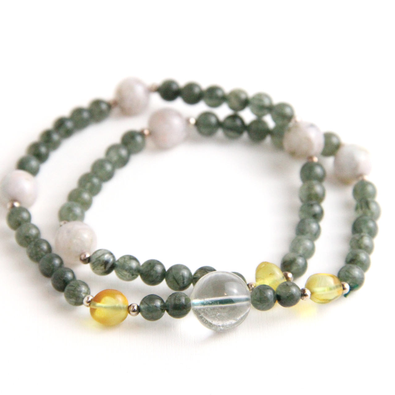 YAN Green Bead Bracelet Quartz & Agate Long Bracelet Style