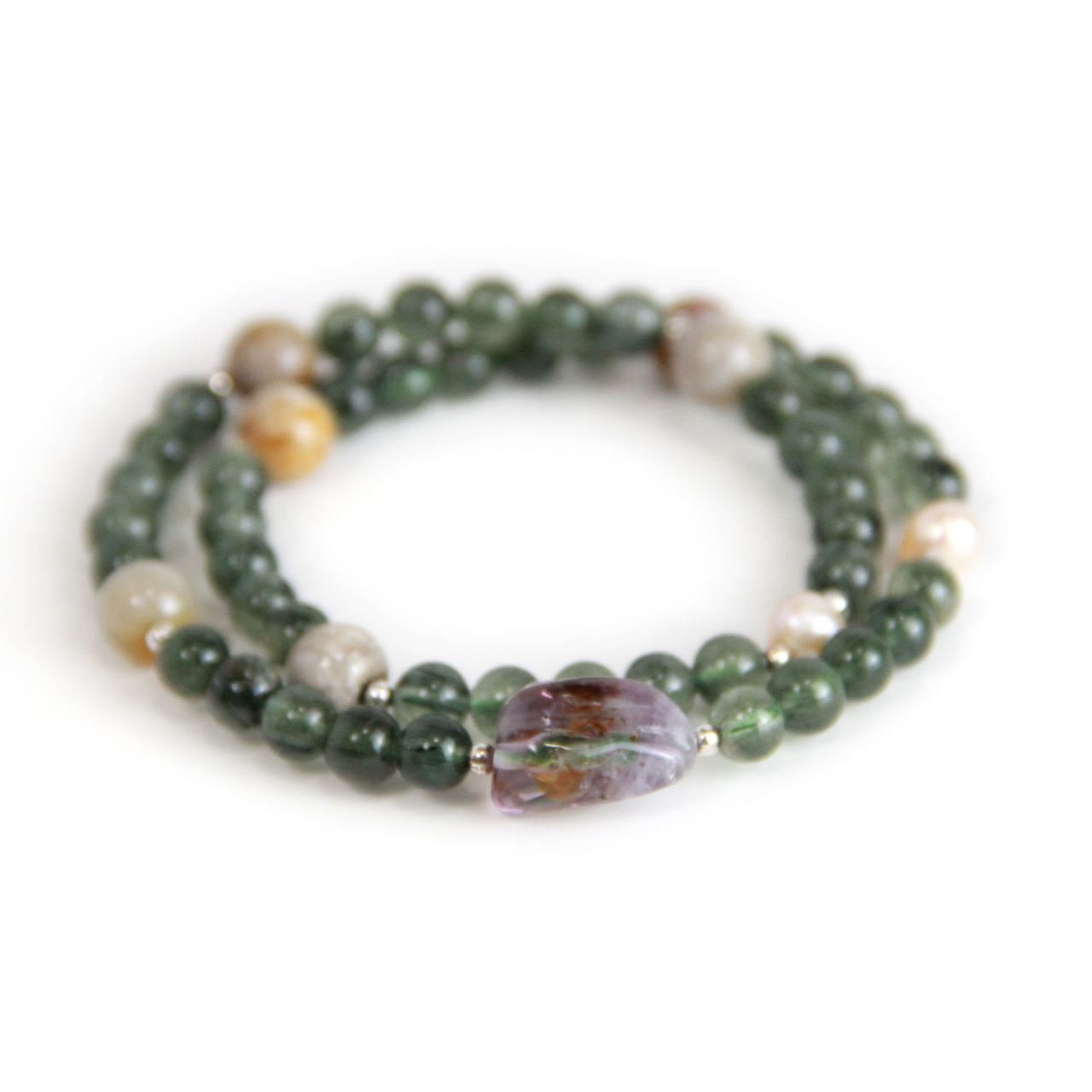 YAN Green Bead Bracelet Quartz & Chalcedony Long Bracelet Style