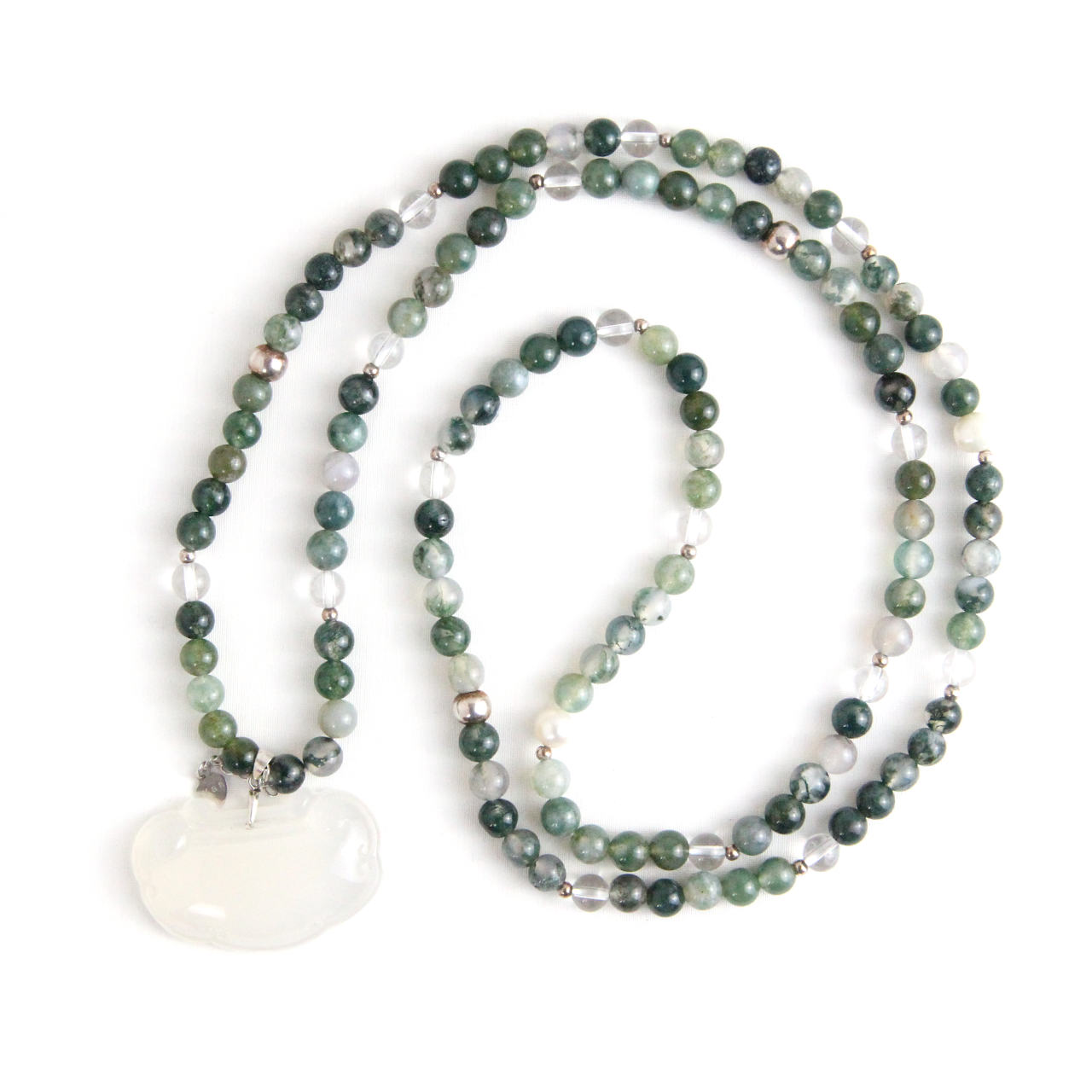 YAN Green Pendant Necklace Agate & Quartz Long Necklace Style