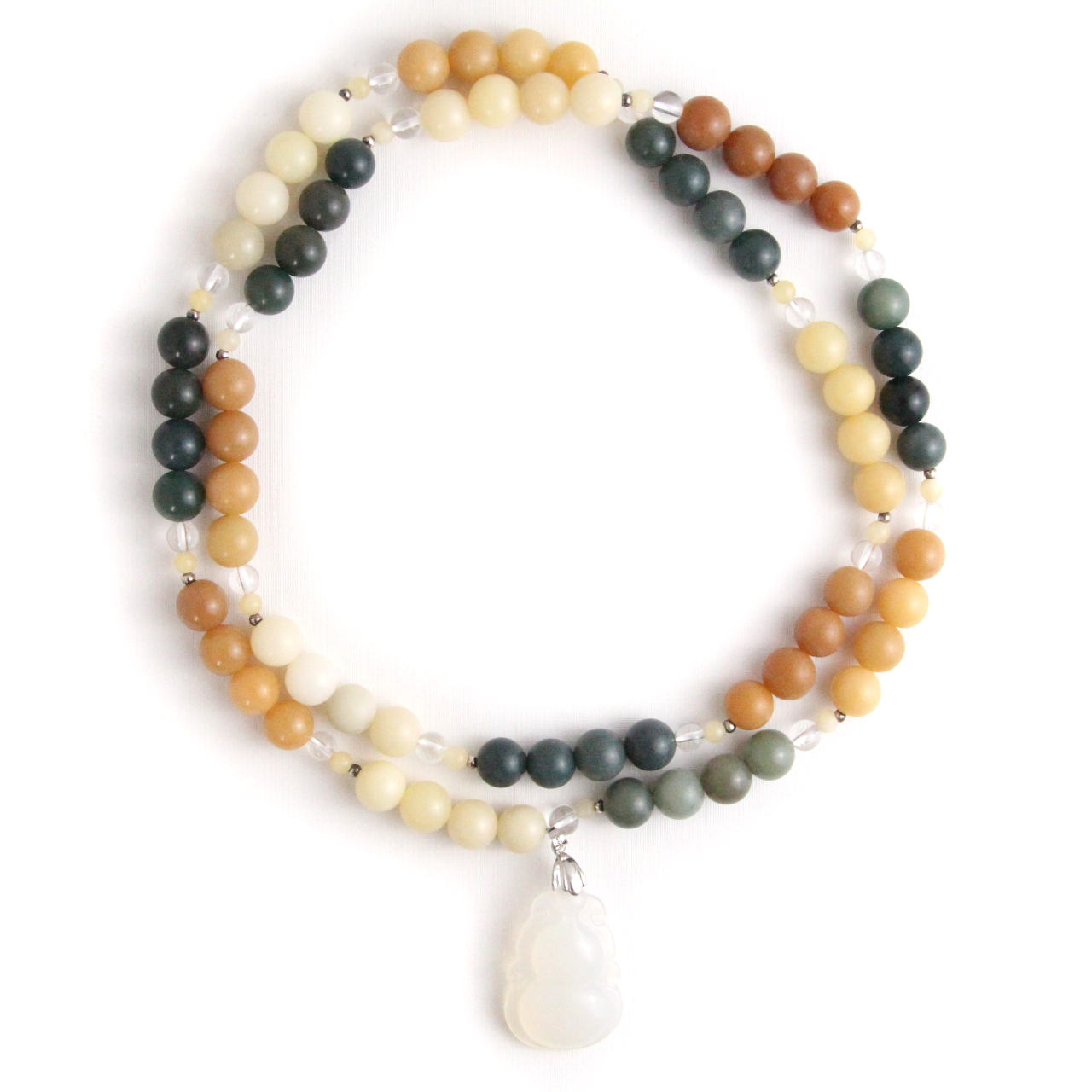 YAN Chalcedony Pendant Necklace Bodhi Bead & Quartz Long Necklace Style