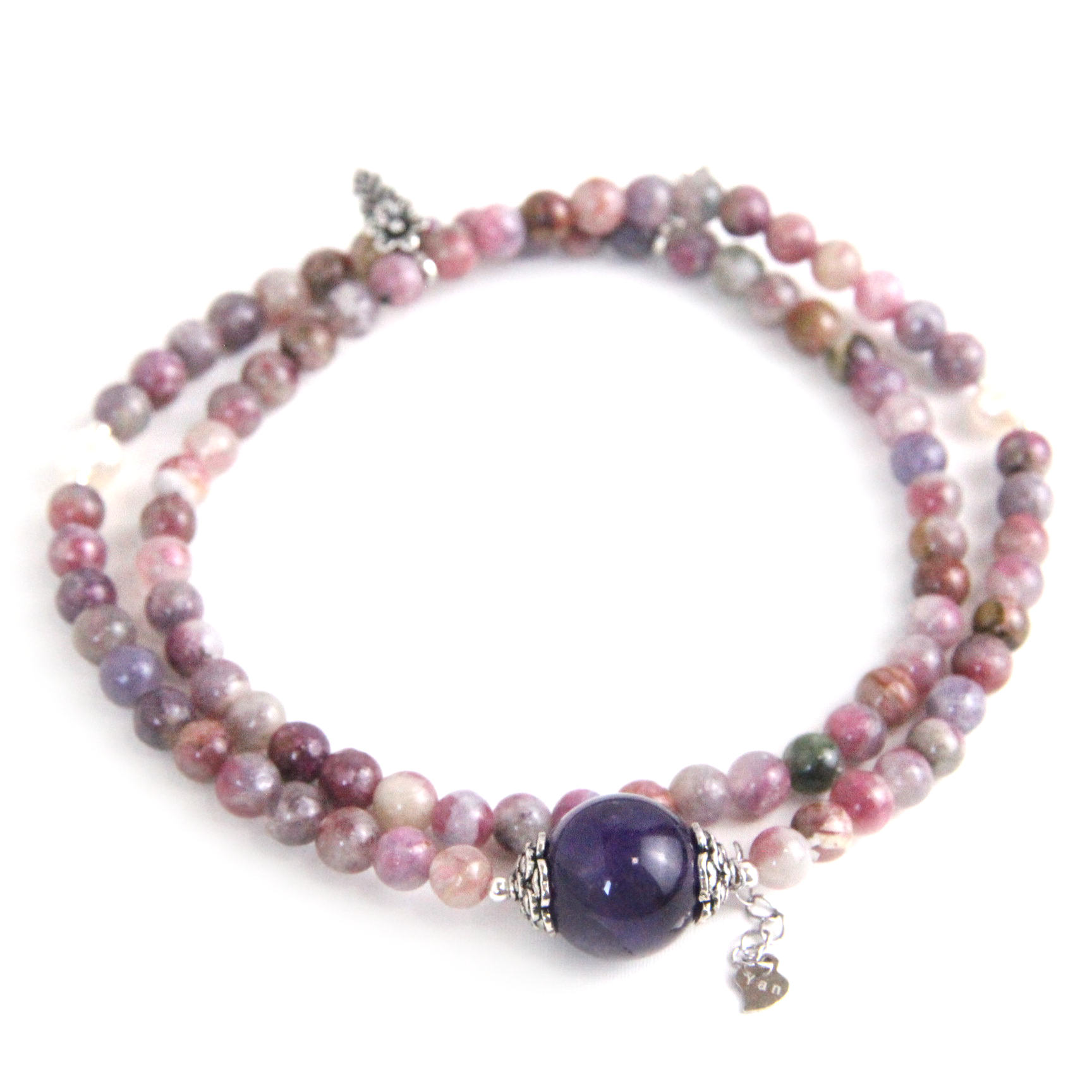 YAN Purple Bead Bracelet Tourmaline & Amethyst Short Necklace Style