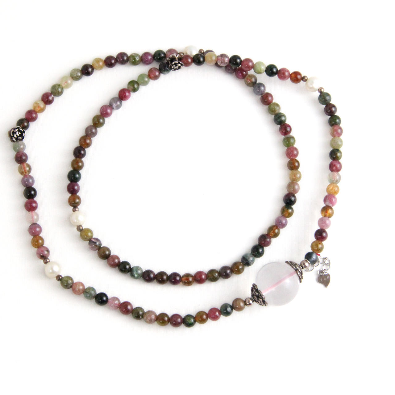 YAN Rainbow Bead Necklace Tourmaline & Quartz Short Necklace Style