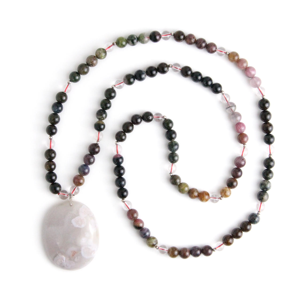 YAN Rainbow Pendant Necklace Tourmaline & Agate Long Necklace Style