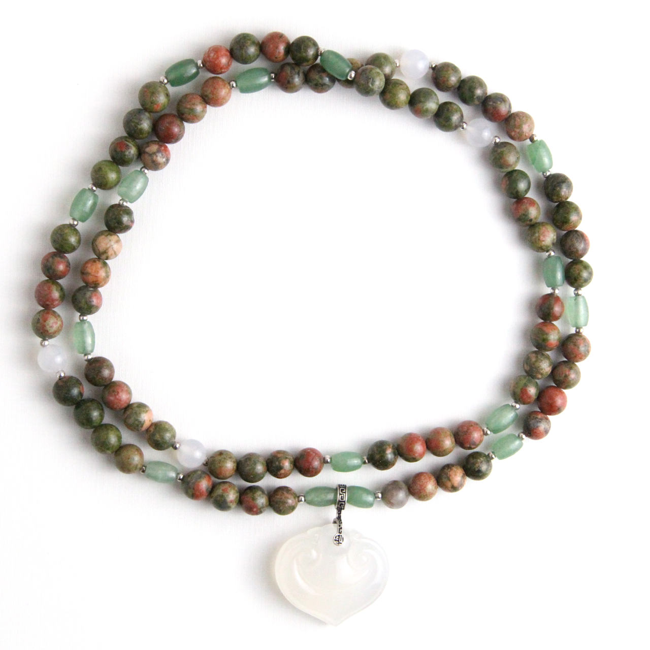 YAN Natural Pendant Necklace Unakite & Aventurine Long Necklace Style