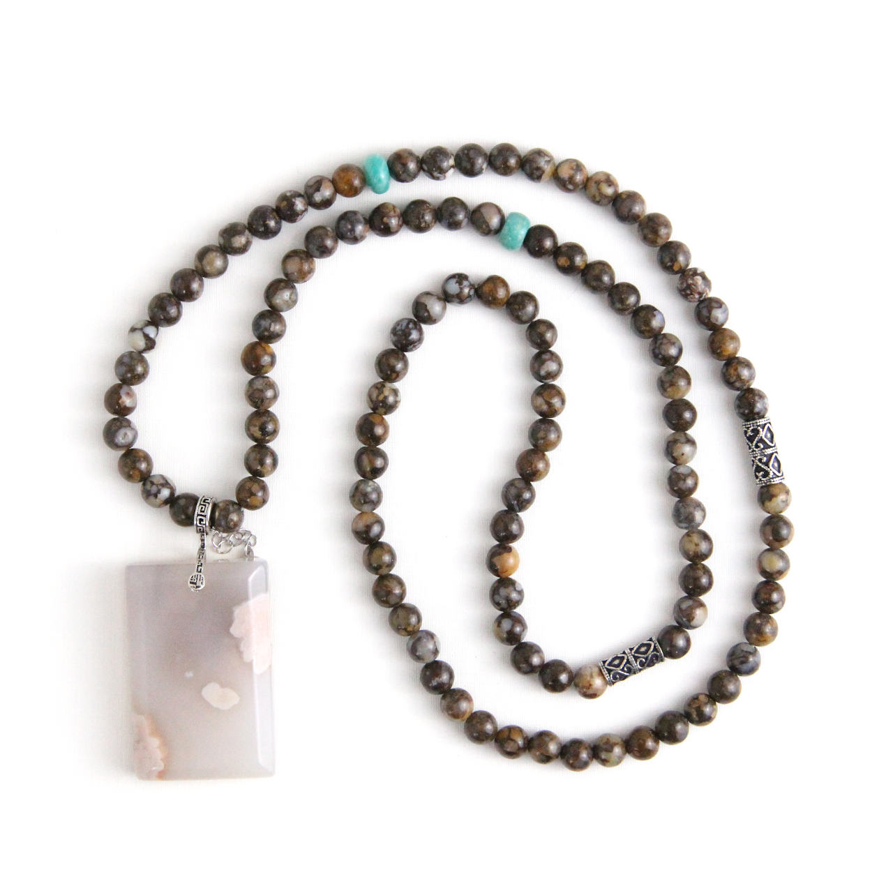 YAN Natural Pendant Necklace Opal & Agate Long Necklace Style