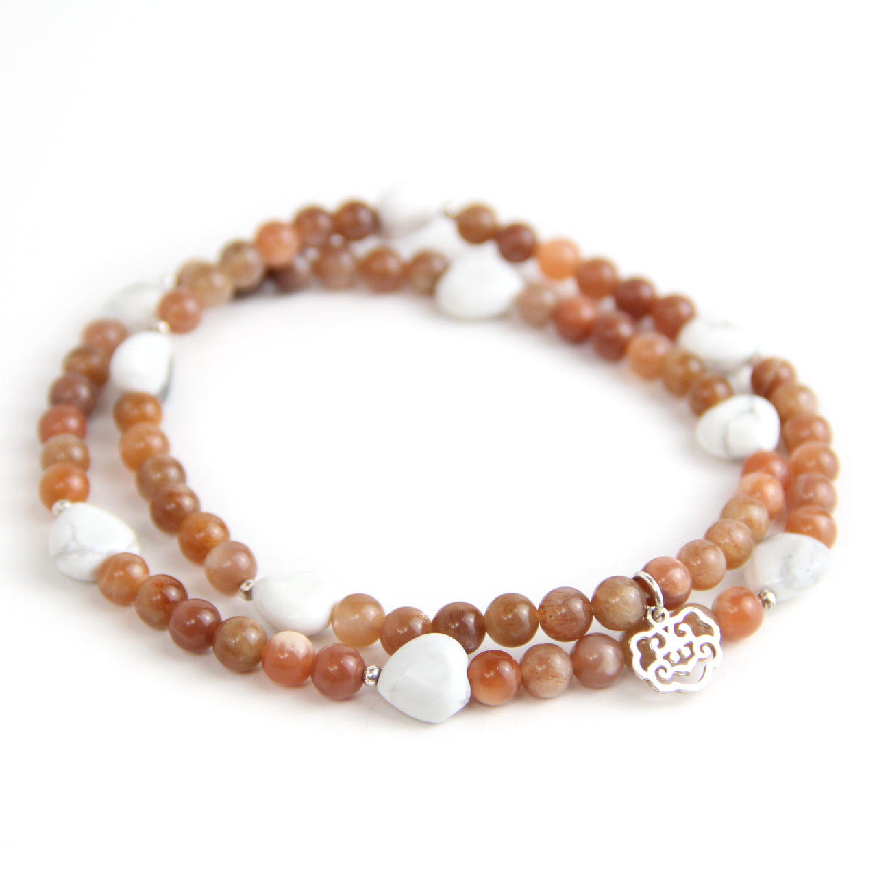 YAN Orange Bead Bracelet Sunstone Howlite Long Bracelet Style