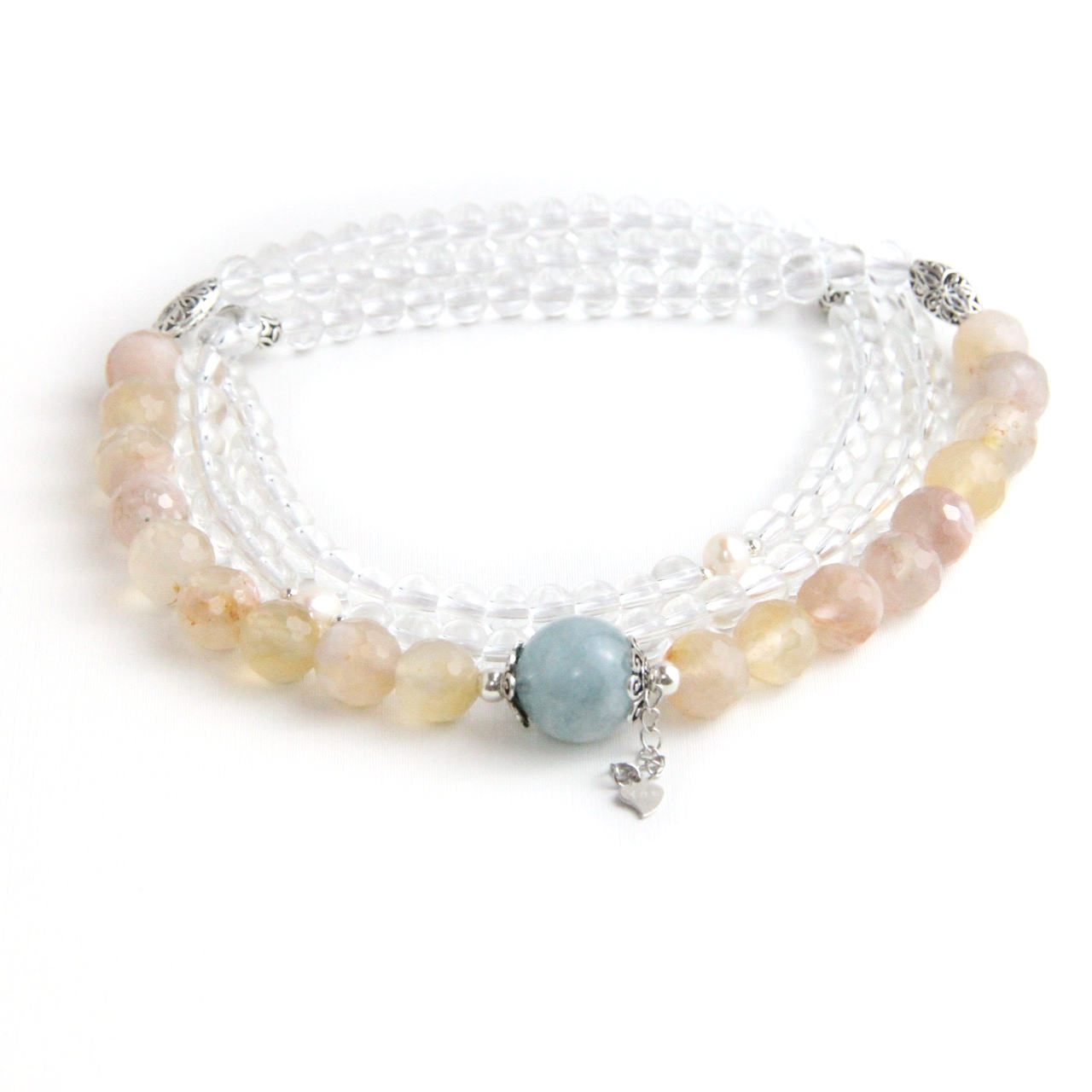 YAN Peach Necklace Agate & Aquamarine Long Necklace Style