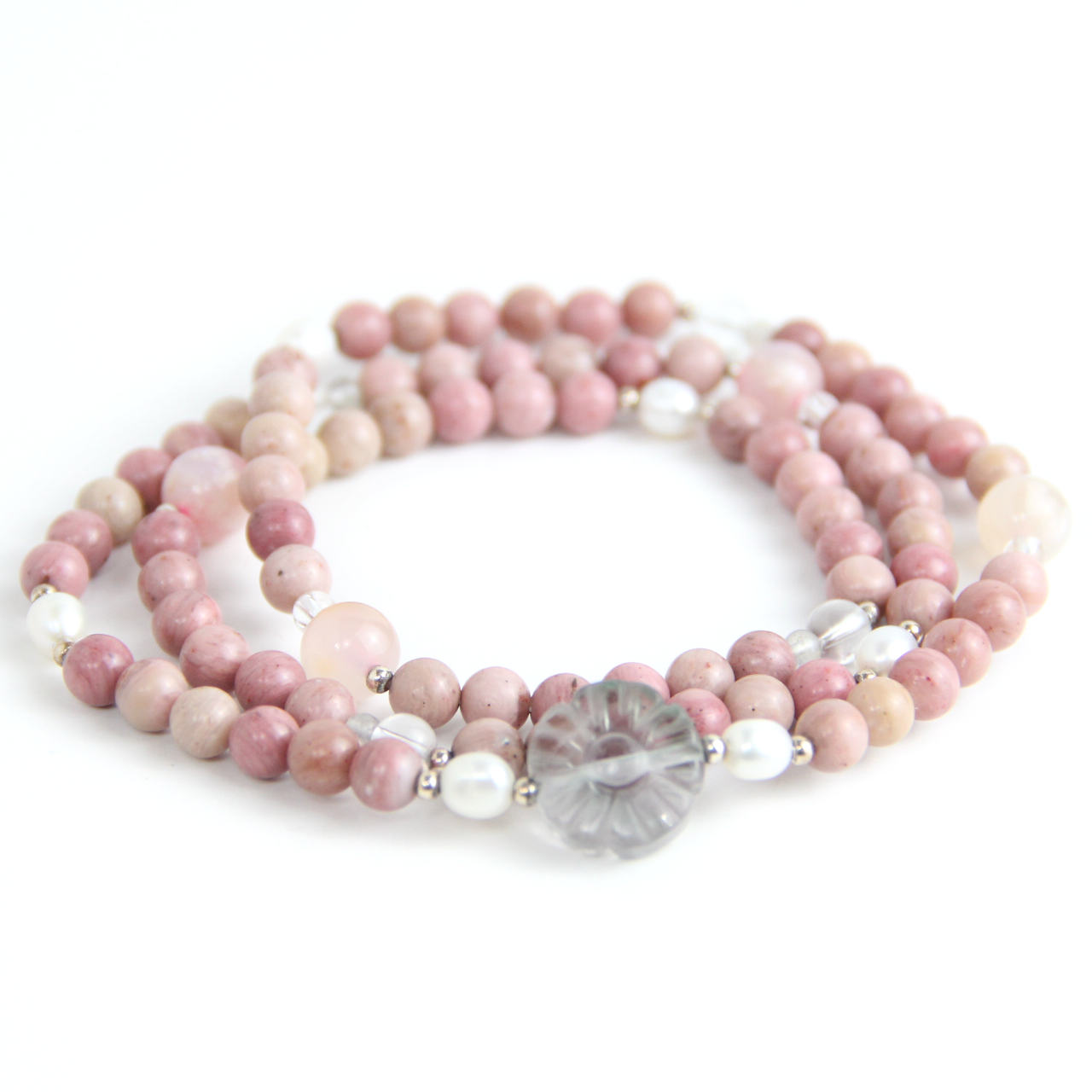 YAN Pink Necklace Agate & Rhodonite Short Necklace Style