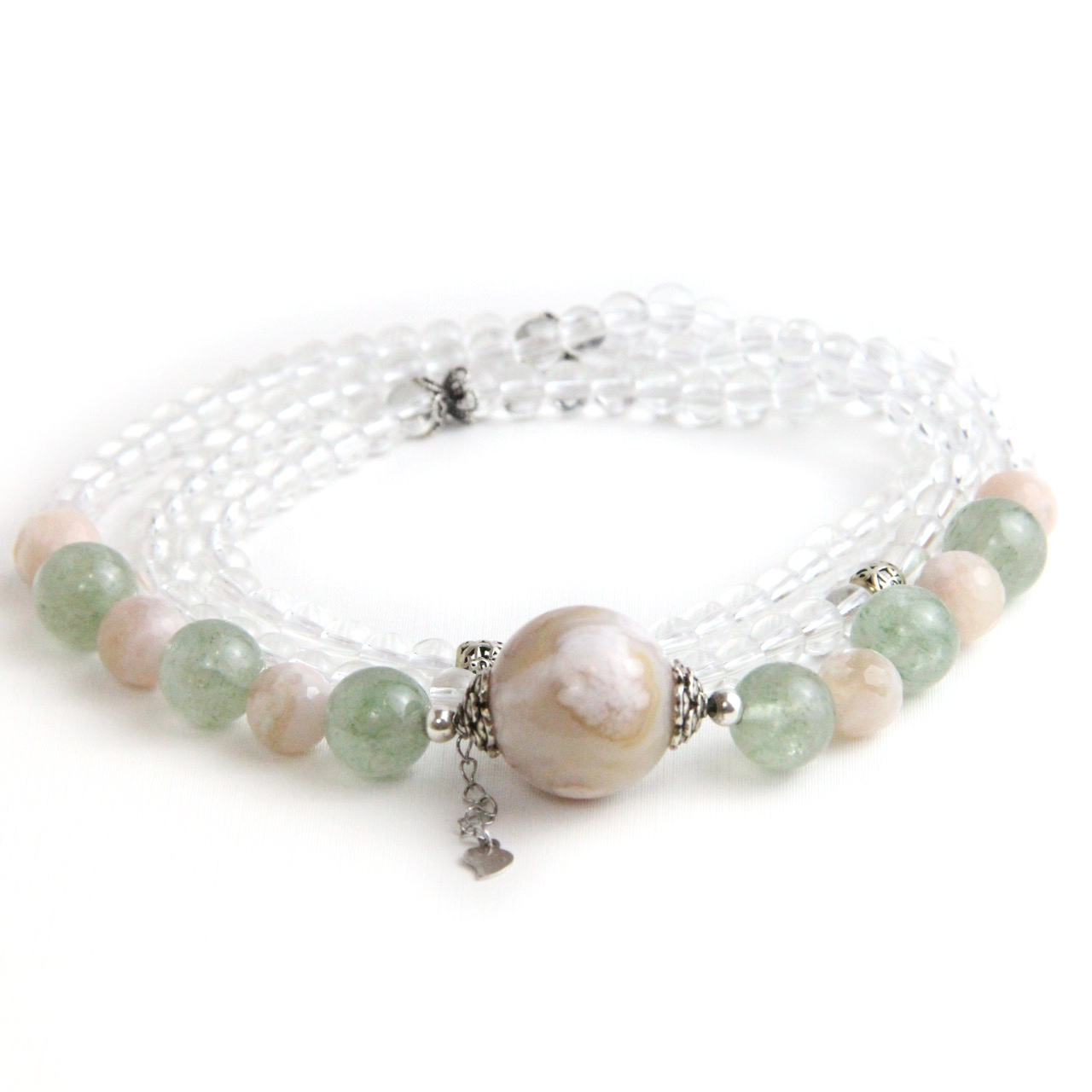 YAN Peach Green Necklace Agate & Quartz Bead Long Necklace Style