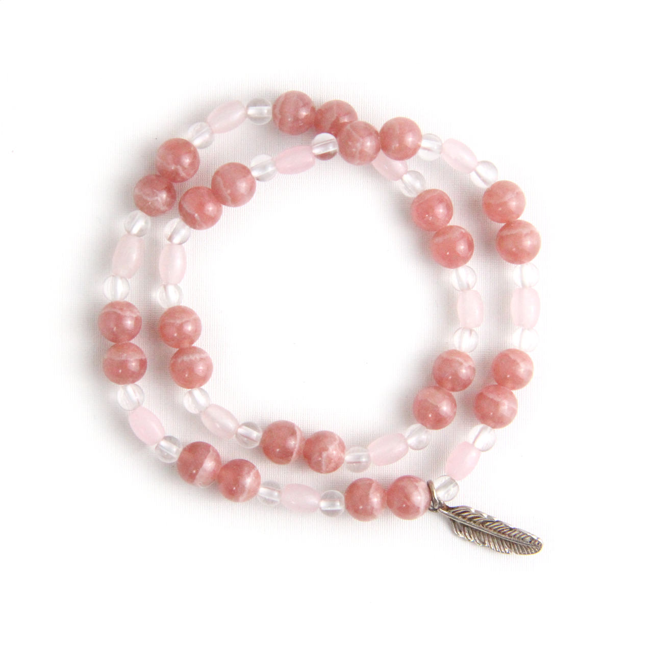 YAN Pink Bracelet Rhodochrosite & Quartz Long Bracelet Style