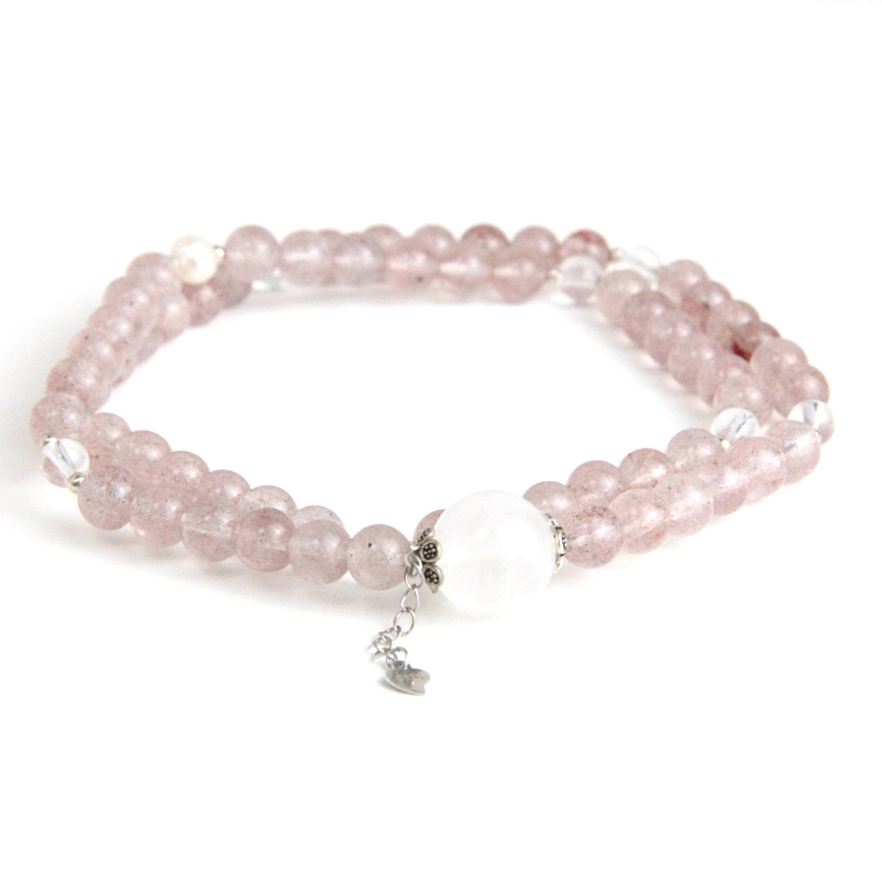 YAN Pink Crystal Bracelet Strawberry Quartz & Pink Quartz Long Bracelet Style