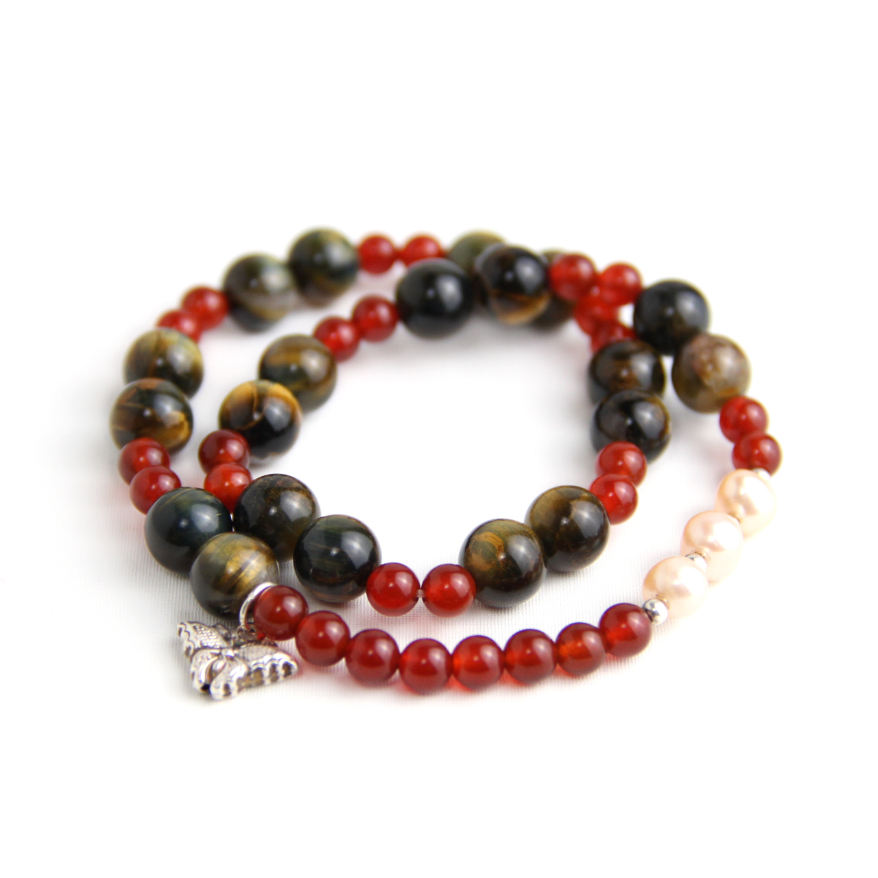 YAN Butterfly Pendant Bracelet Agate & Peitersite Long Bracelet Style