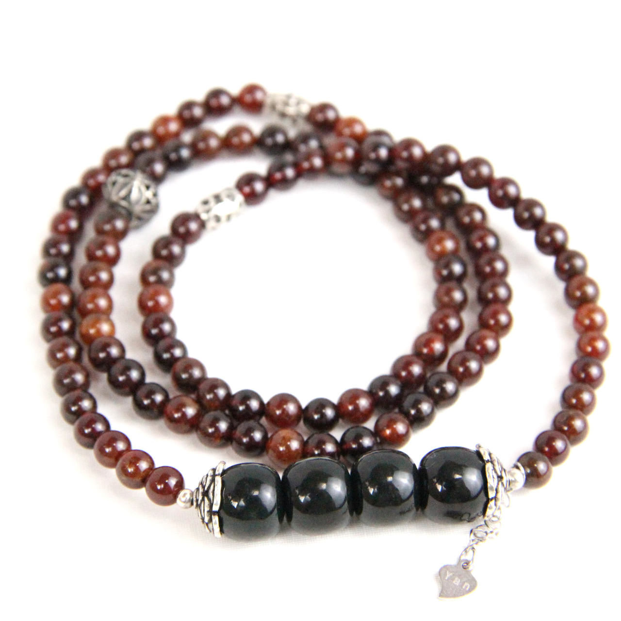 YAN Red Bead Bracelet Garnet & Nephrite Long Bracelet Style