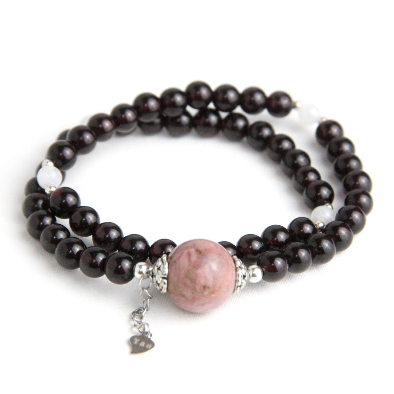 YAN Red Bead Bracelet Garnet & Rhodonite Long Bracelet Style