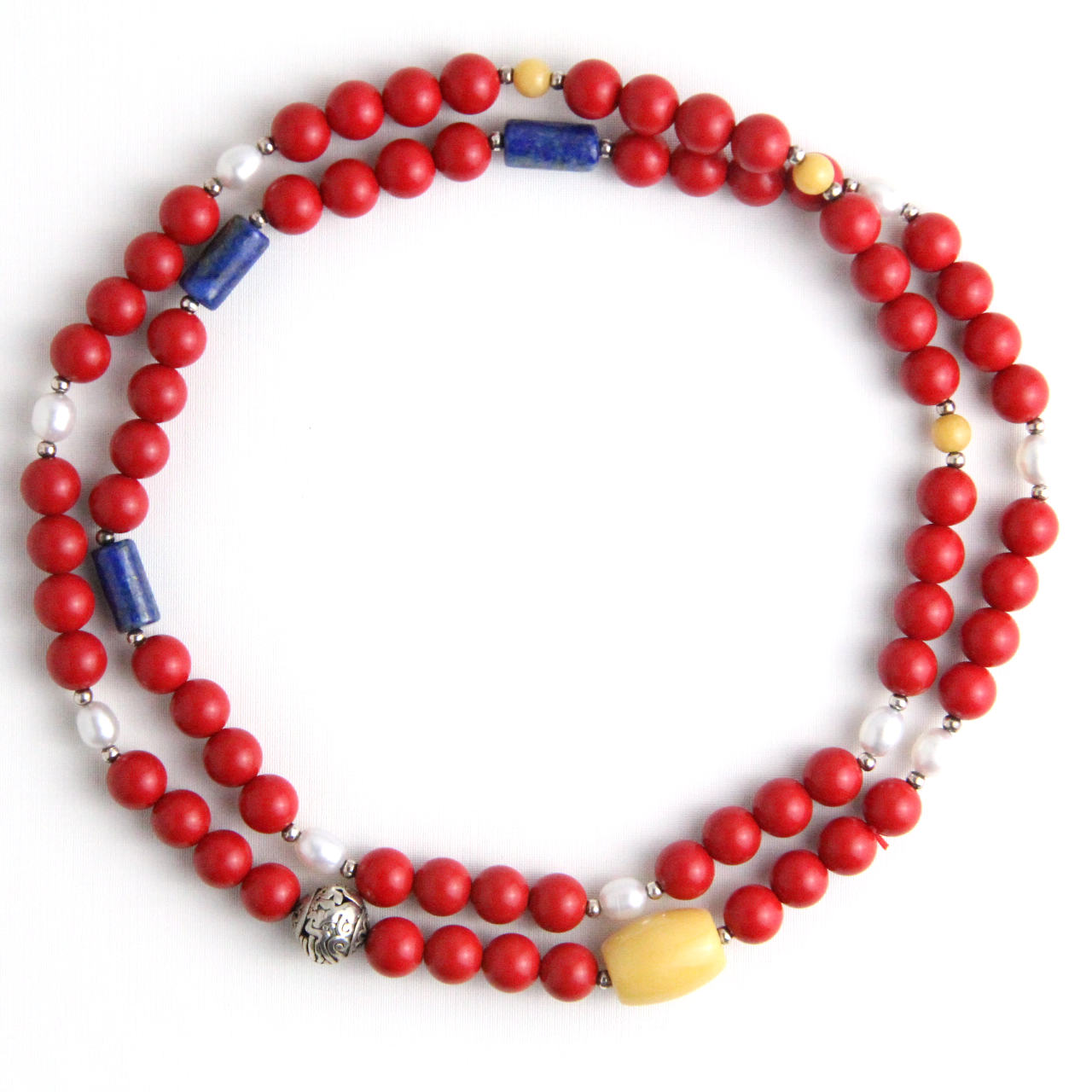 YAN Red Necklace Vermillion & Amber Jade Short Necklace Style