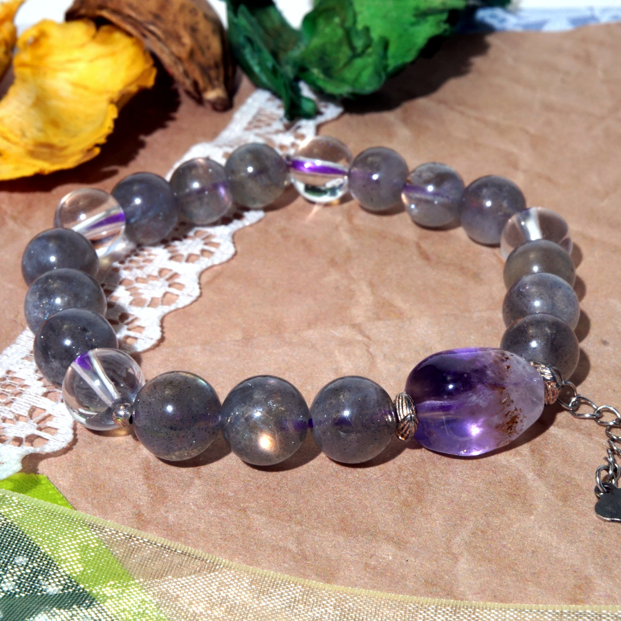 YAN Purple Crystal Bracelet Moonstone & Rutilated Quartz Small Bracelet Style