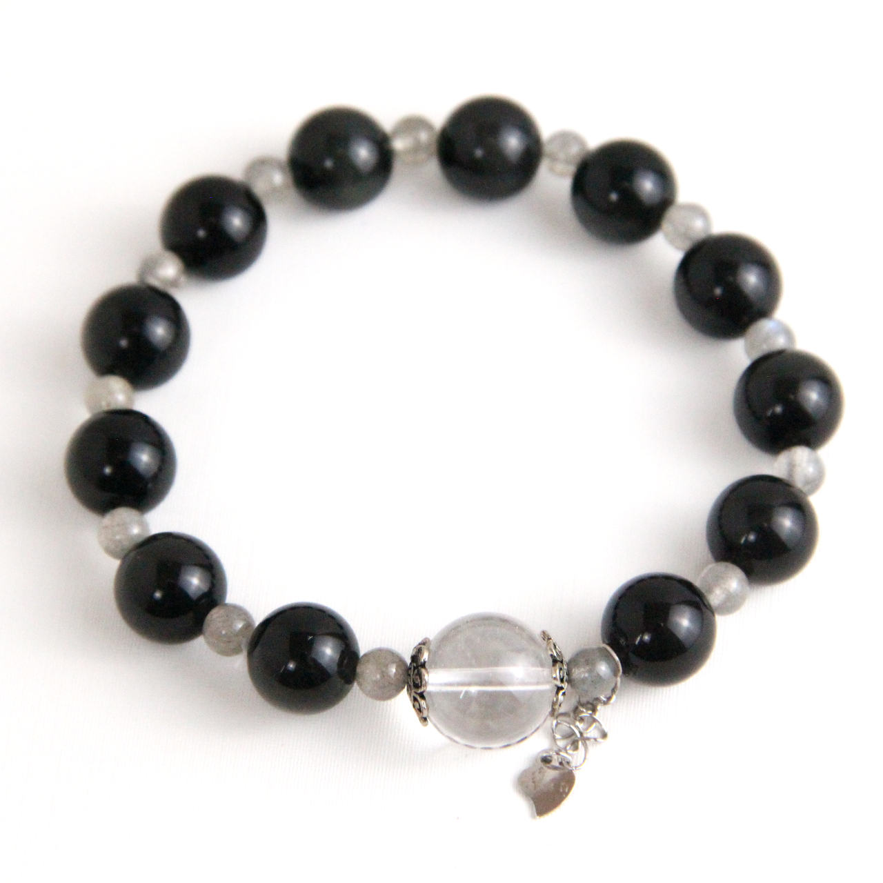 YAN Black Bead Bracelet Moonstone & Obsidian Small Bracelet Style