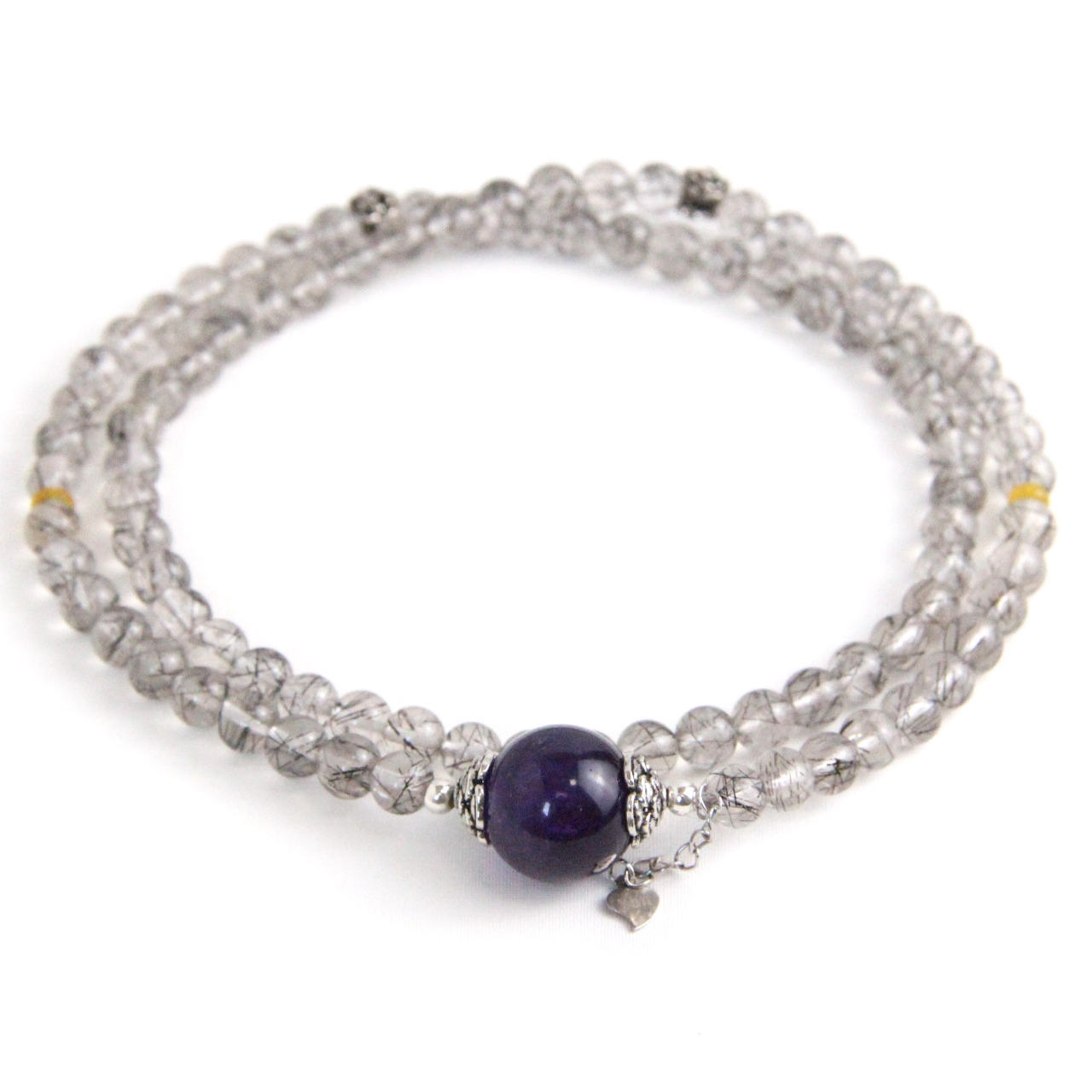 YAN Purple Amethyst Bracelet Black Rutilated Quartz & S925 Silver Long Bracelet Style