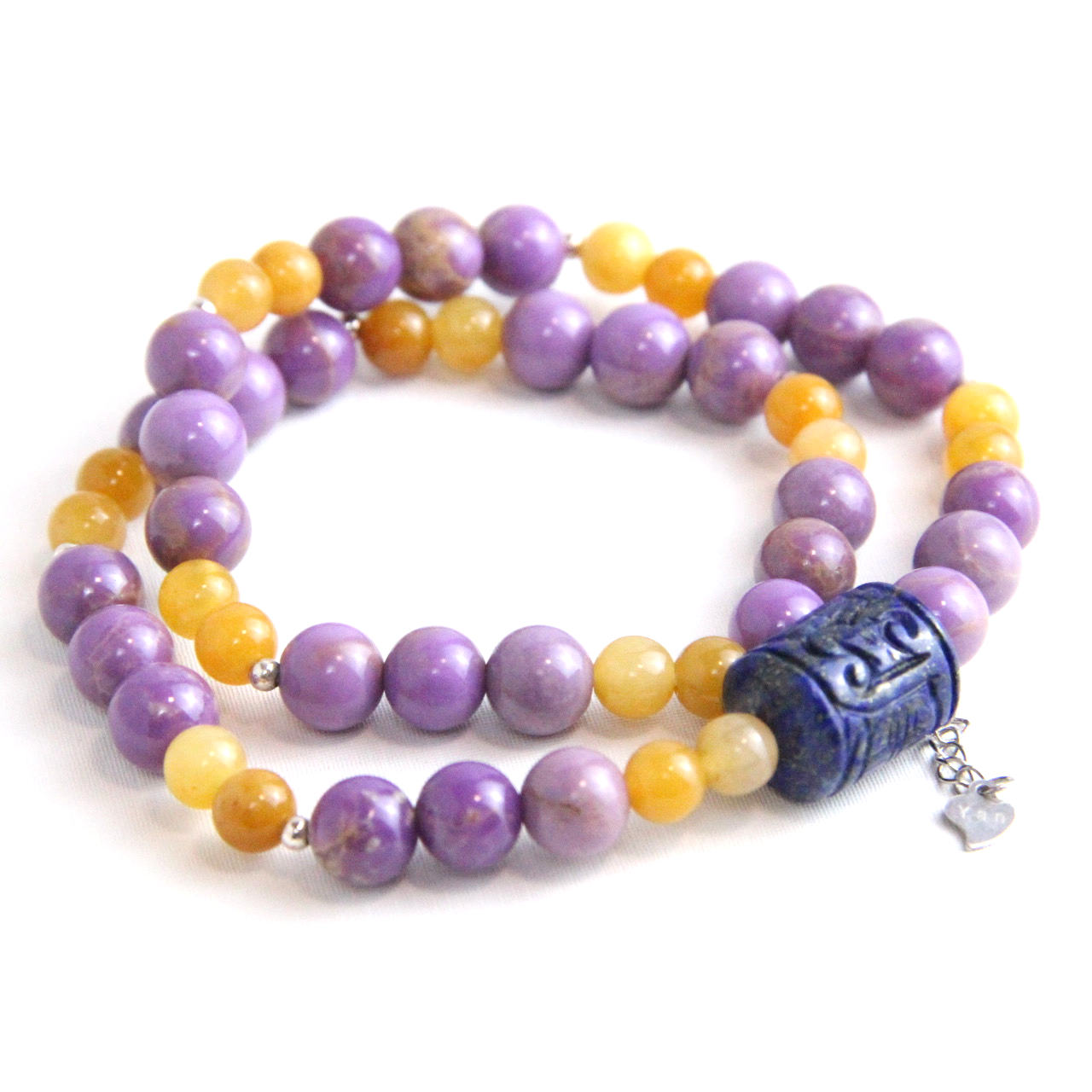 YAN Purple Bead Bracelet Phosphosiderite & Lapis Lazuli Long Bracelet Style