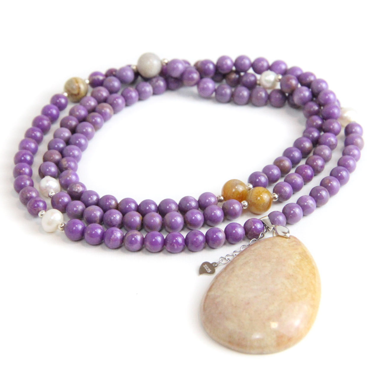 YAN Purple Pendant Necklace Phosphosiderite & Chalcedony Long Necklace Style