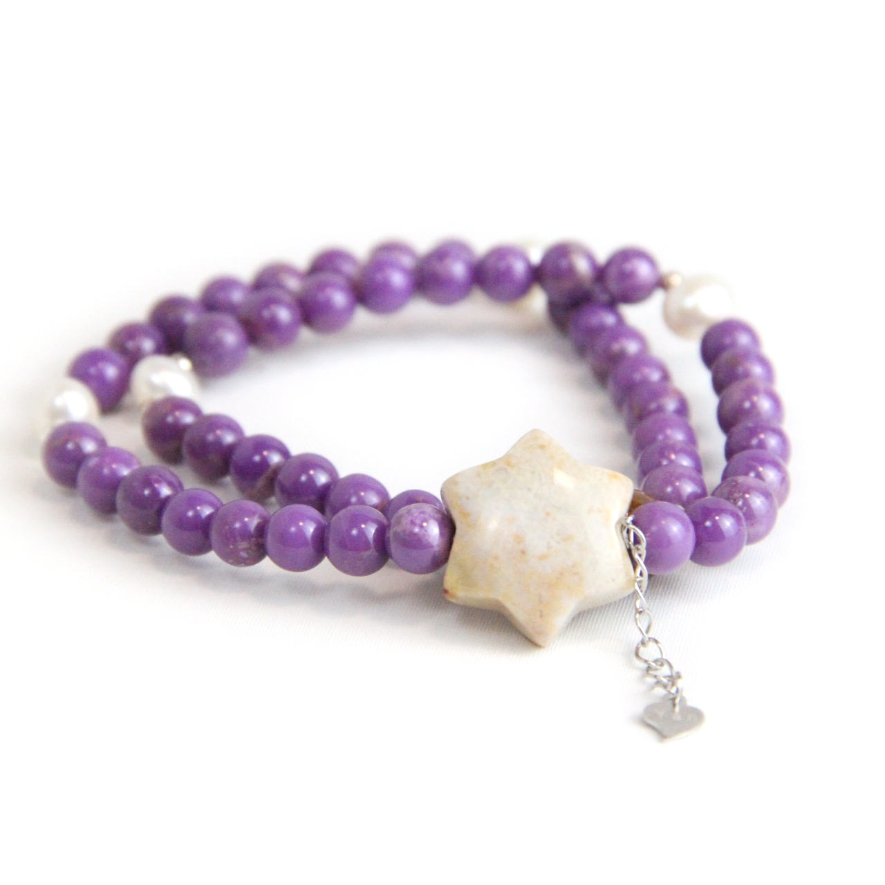 YAN Purple Bead Bracelet Phosphosiderite & Chalcedony Long Bracelet Style