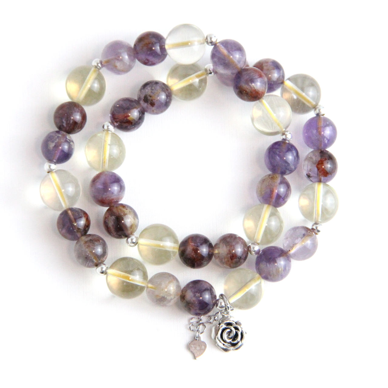 YAN Rose Pendant Bracelet Phantom Quartz & Citrine 925 Silver Flower Pendant Long Bracelet Style