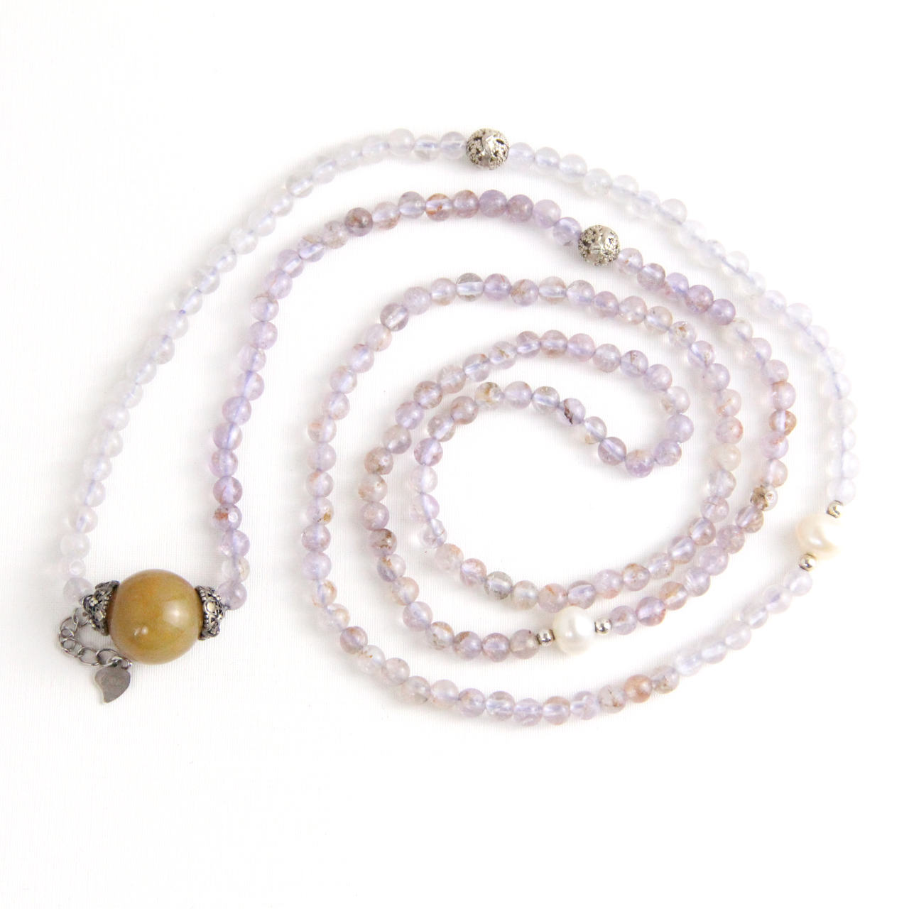 YAN Purple Bead Necklace Quartz & Jade Long Necklace Style