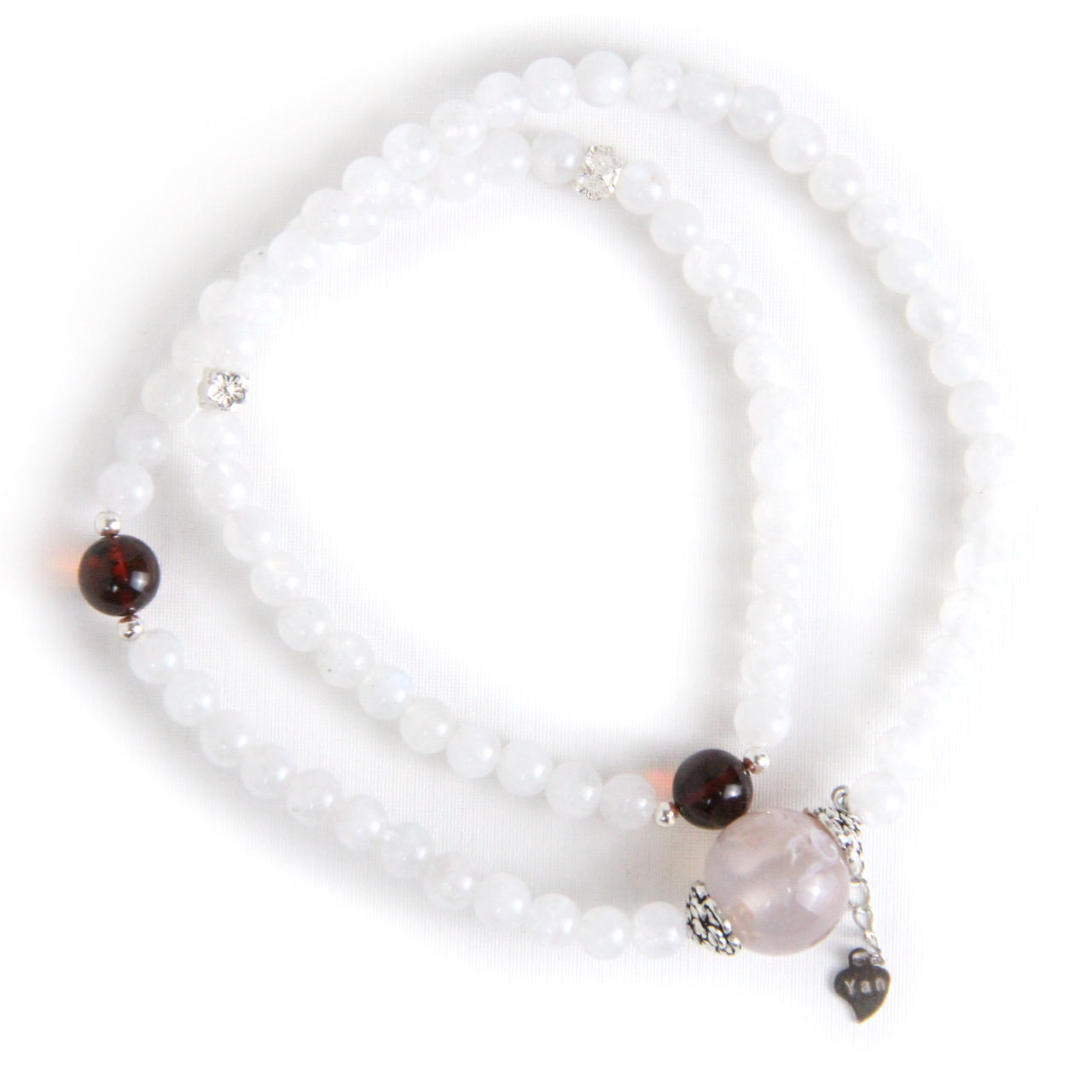 YAN White Bracelet Moonstone & Red Amber Long Bracelet Style