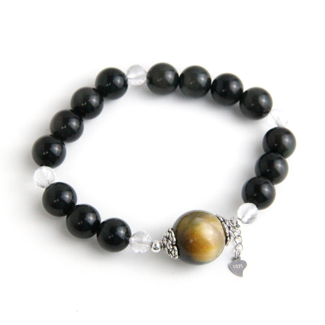 YAN Black Crystal Bracelet Tiger's Eye Obsidian Bead Single Small Bracelet Style