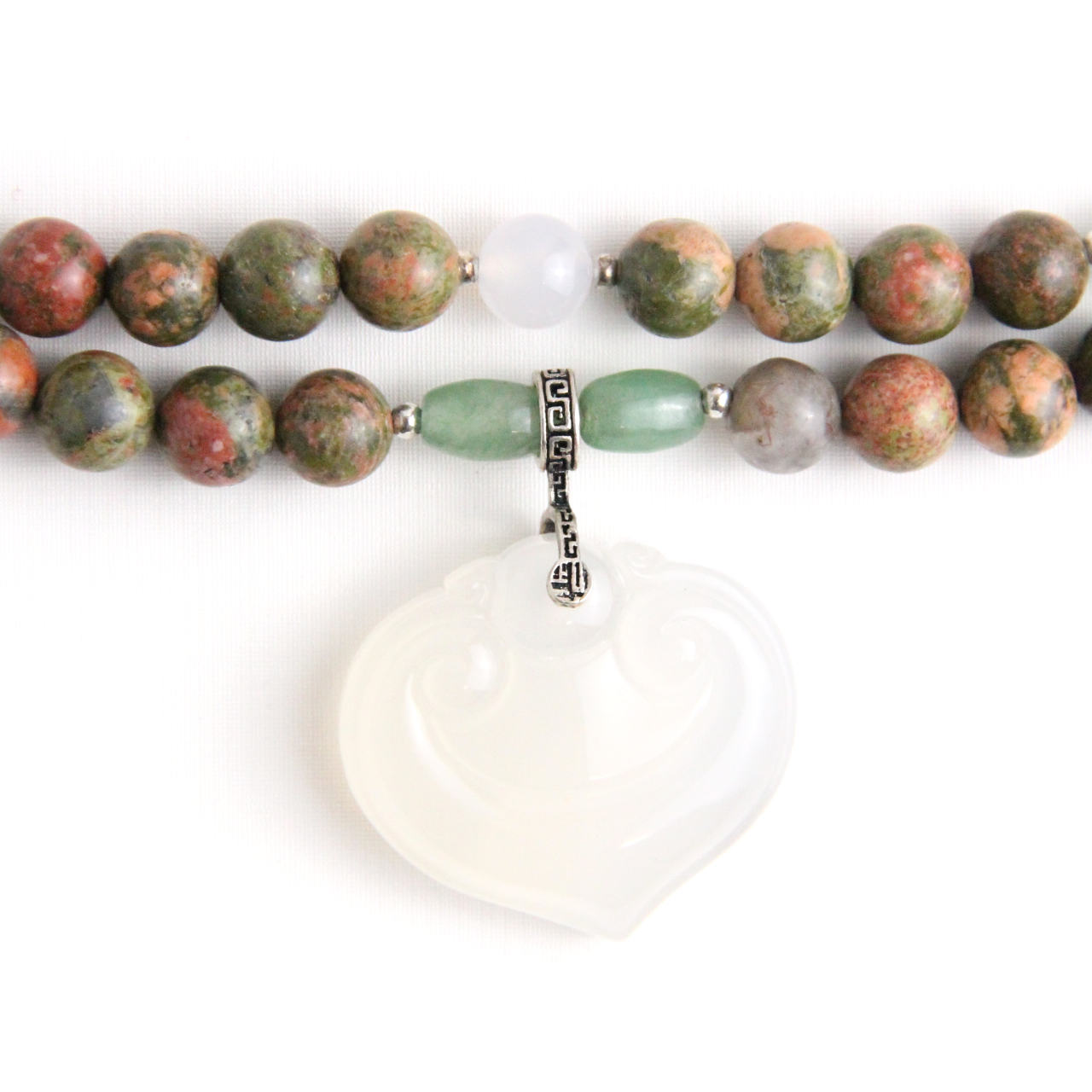 YAN Natural Pendant Necklace Chalcedony Unakite Bead Long Necklace Style