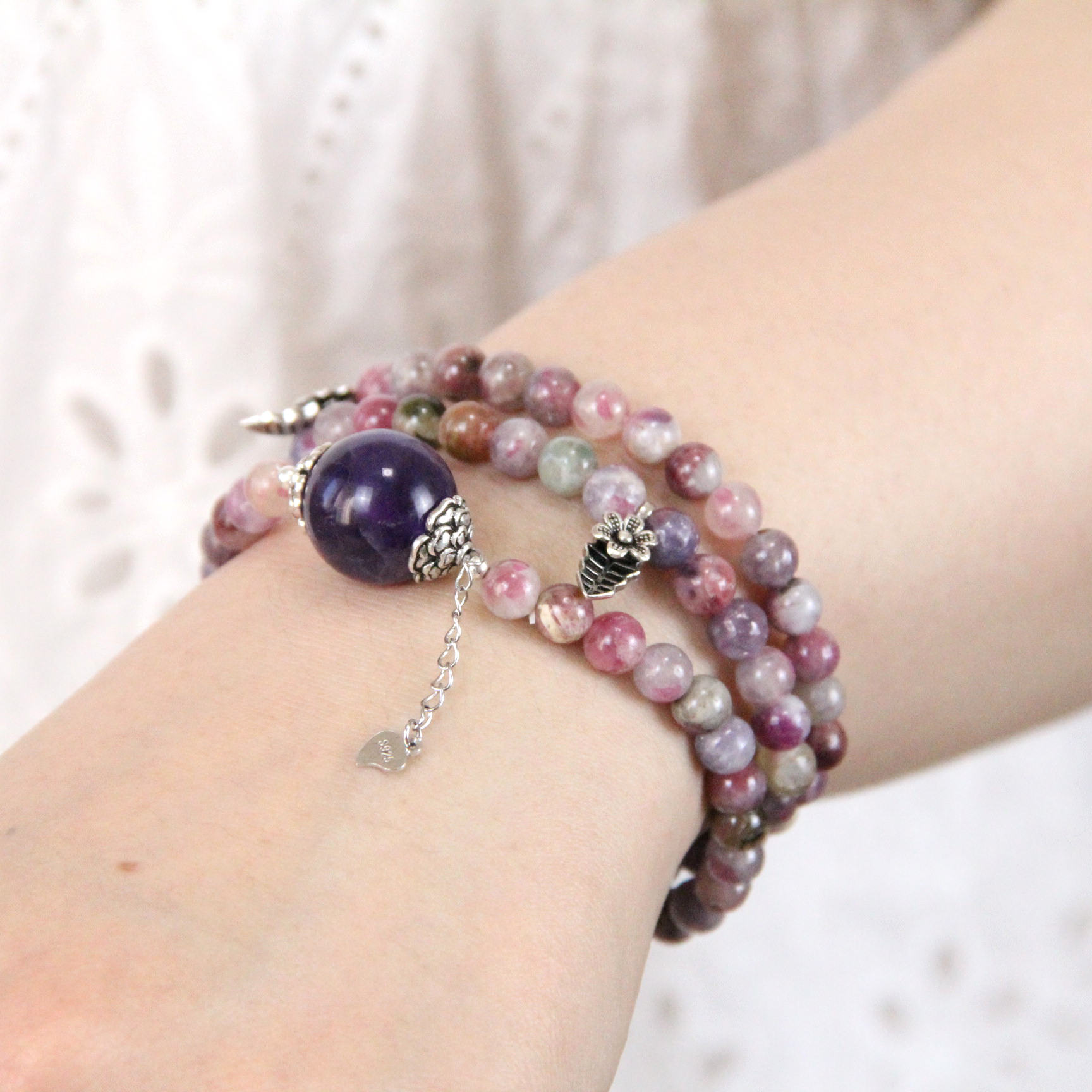 YAN Rainbow Purple Bracelet Amethyst Tourmaline Bead Short Necklace Long Bracelet Style