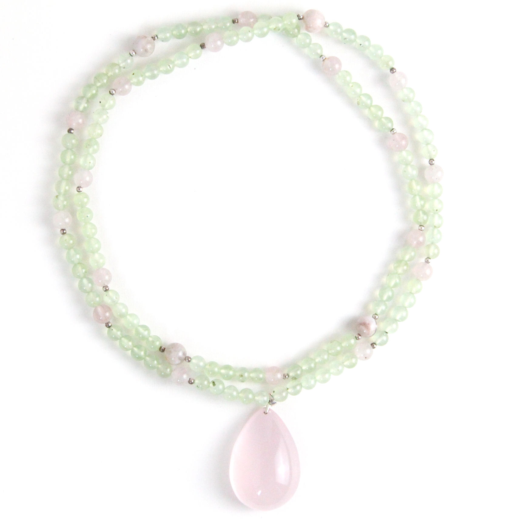 YAN Pink Pendant Necklace Quartz Teardrop Green Prehnite Bead Long Necklace Style