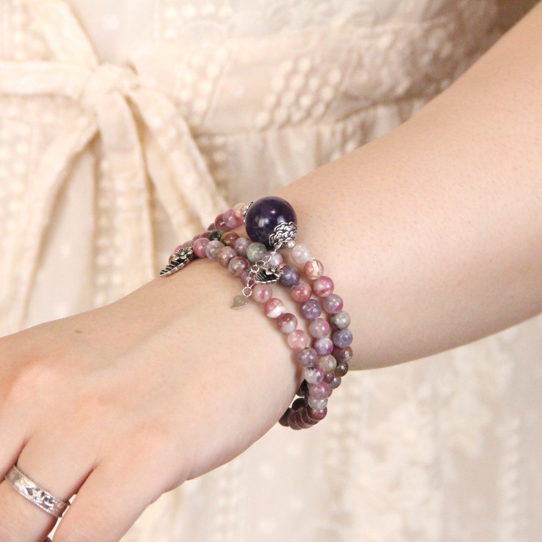 YAN Rainbow Purple Bracelet Amethyst Tourmaline Bead Short Necklace Long Bracelet Style