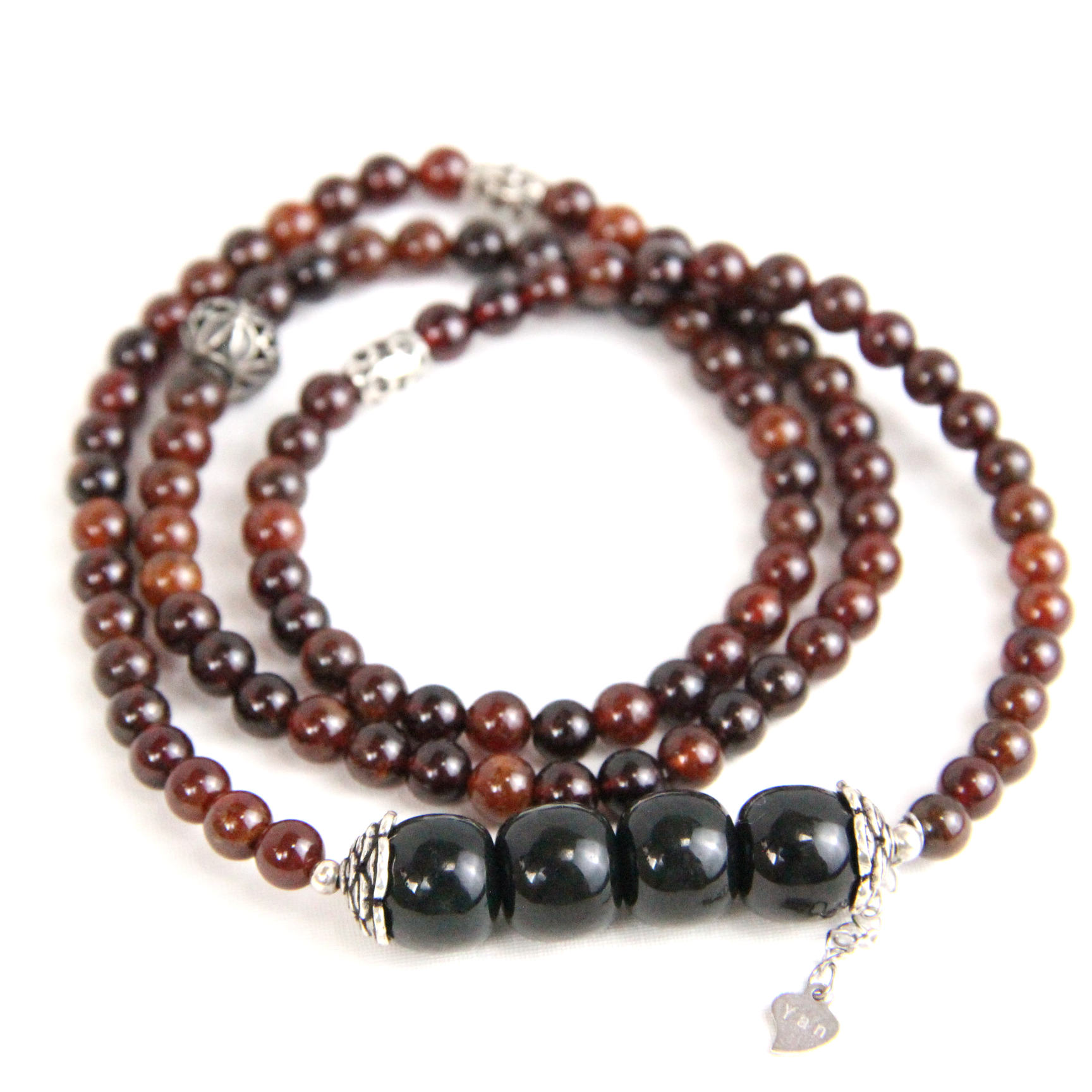 YAN Red Bead Bracelet Nephrite Jade Garnet Bead Short Necklace Triple Long Bracelet Style