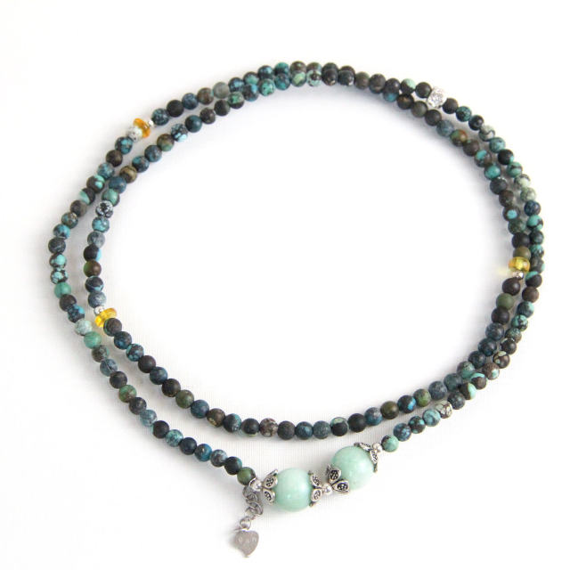 YAN Blue Green Bracelet Amazonite Turquoise Bead Short Necklace Long Bracelet Style