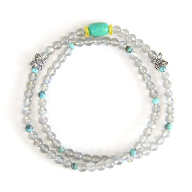 YAN Green Bead Bracelet Moonstone Turquoise Bead Short Necklace Triple Long Bracelet Style