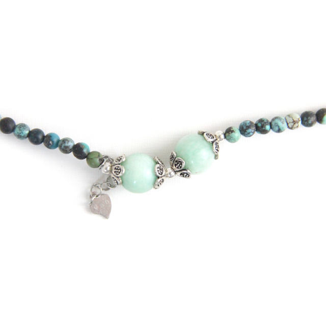 YAN Blue Green Bracelet Amazonite Turquoise Bead Short Necklace Long Bracelet Style