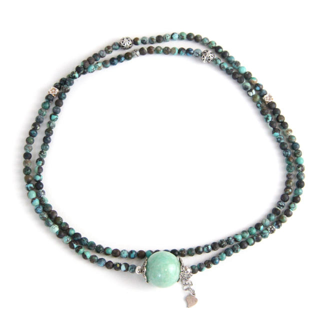 YAN Blue Green Necklace Amazonite Turquoise Bead Long Necklace Style