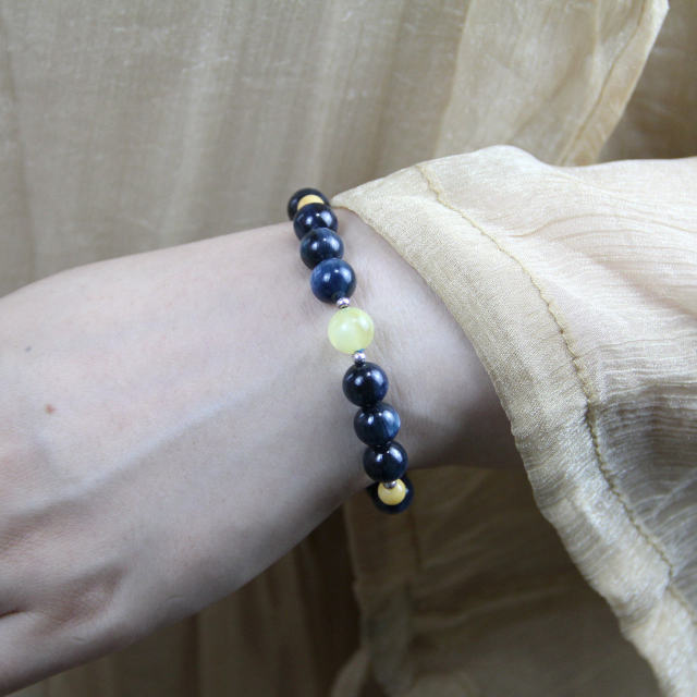 YAN Blue Yellow Bracelet Kyanite Amber Bead Single Small Bracelet Style