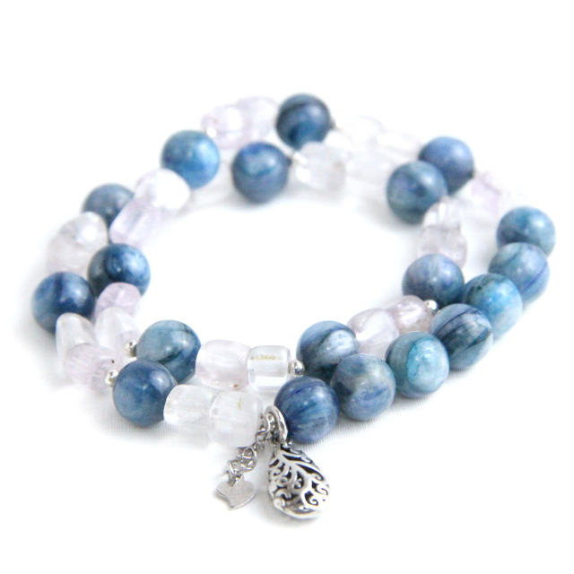 YAN Blue Crystal Bracelet 925 Silver Pendant Kyanite Kunzite Bead Double Long Bracelet Style